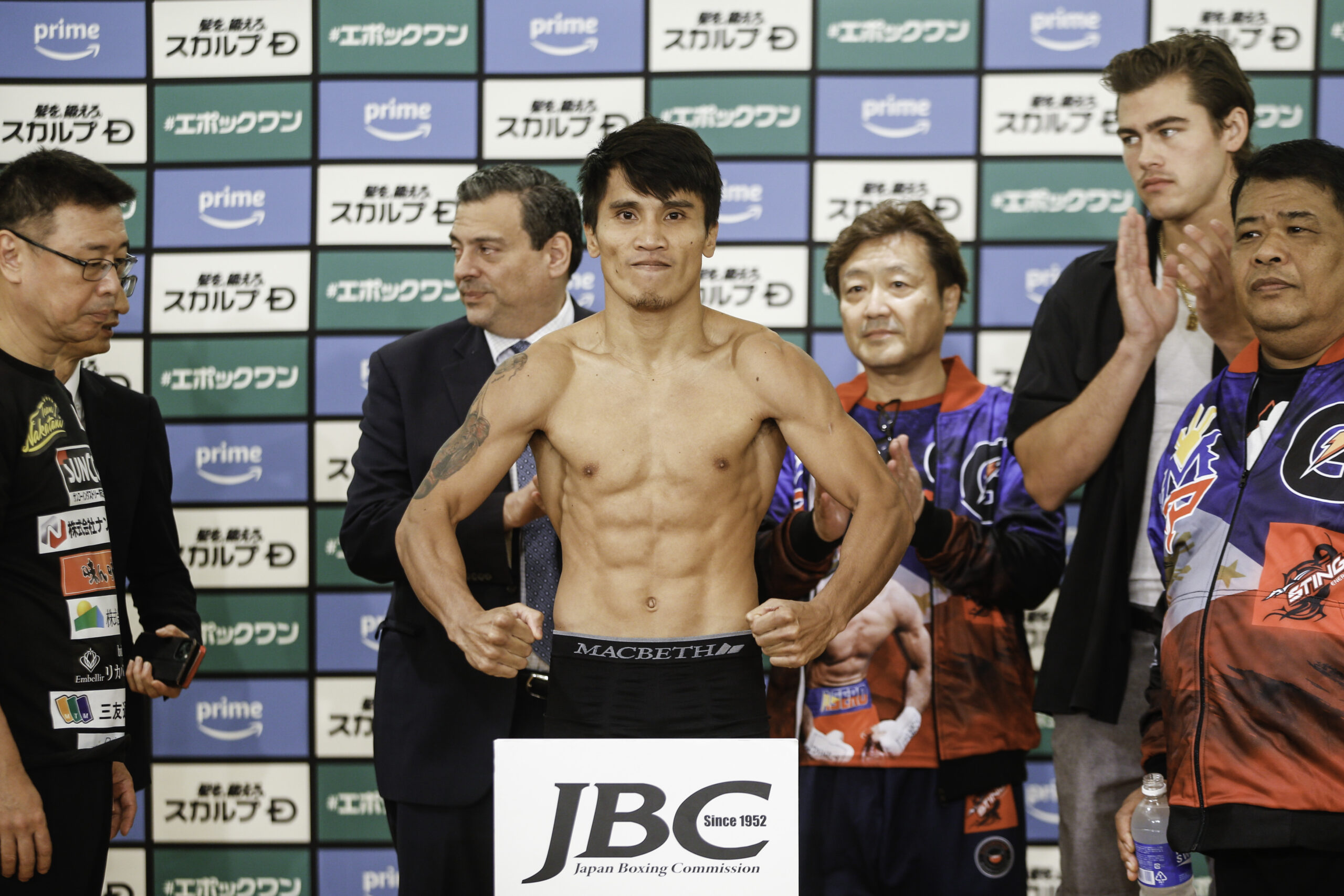 Vincent Astrolabio during the weigh-in for his WBC bantamweight title against Junto Nakatani