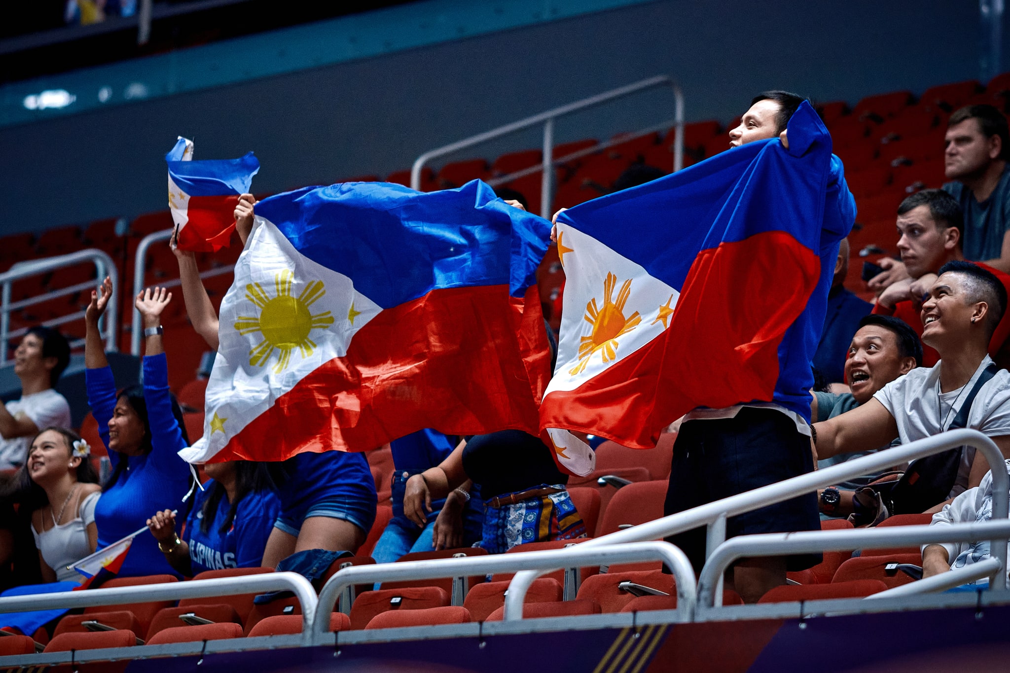 Filipino fans at Arena Riga cheering for Gilas Pilipinas against Georgia. 