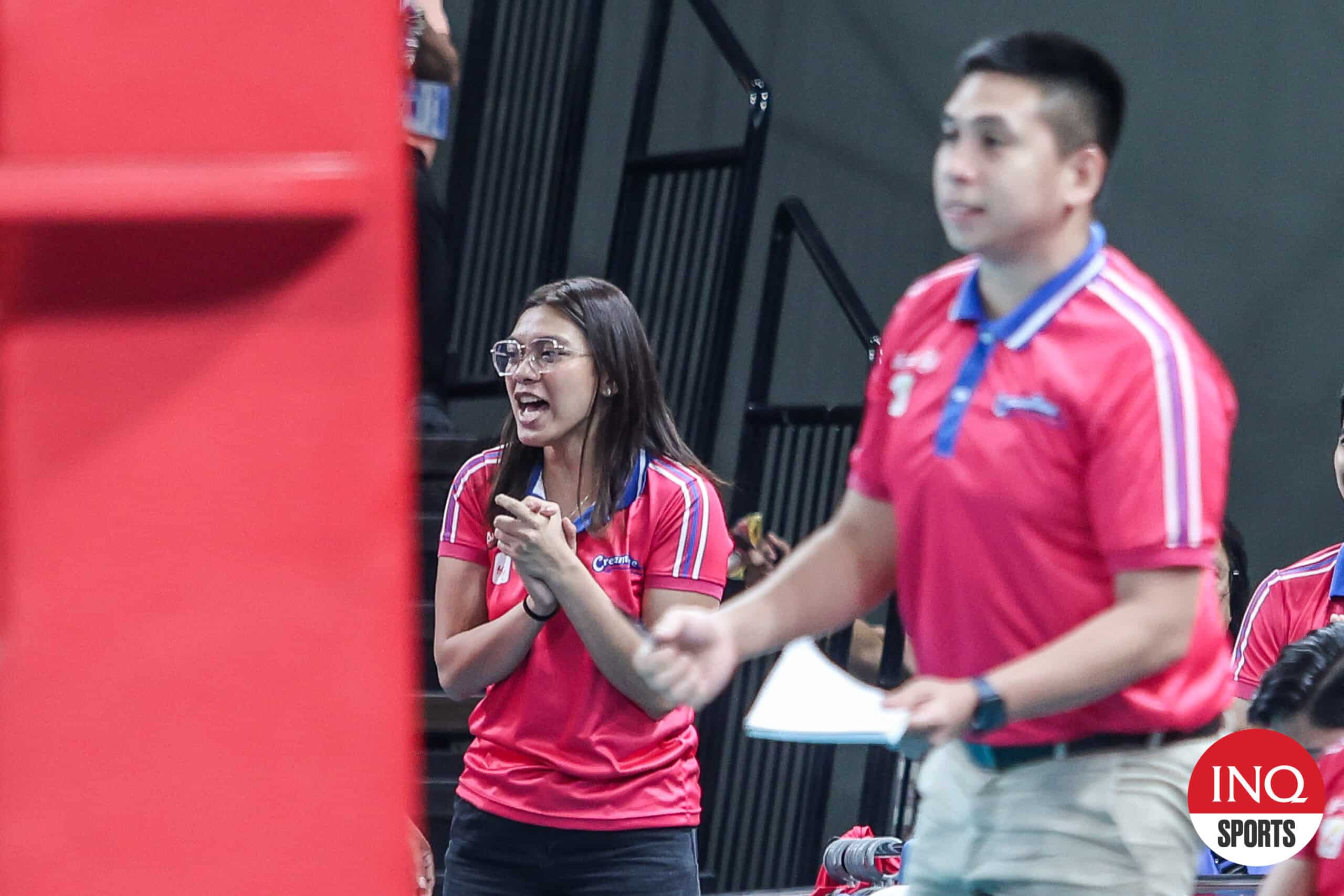 Alyssa Valdez on the sidelines for the Creamline Cool Smashers in the PVL Reinforced Conference.