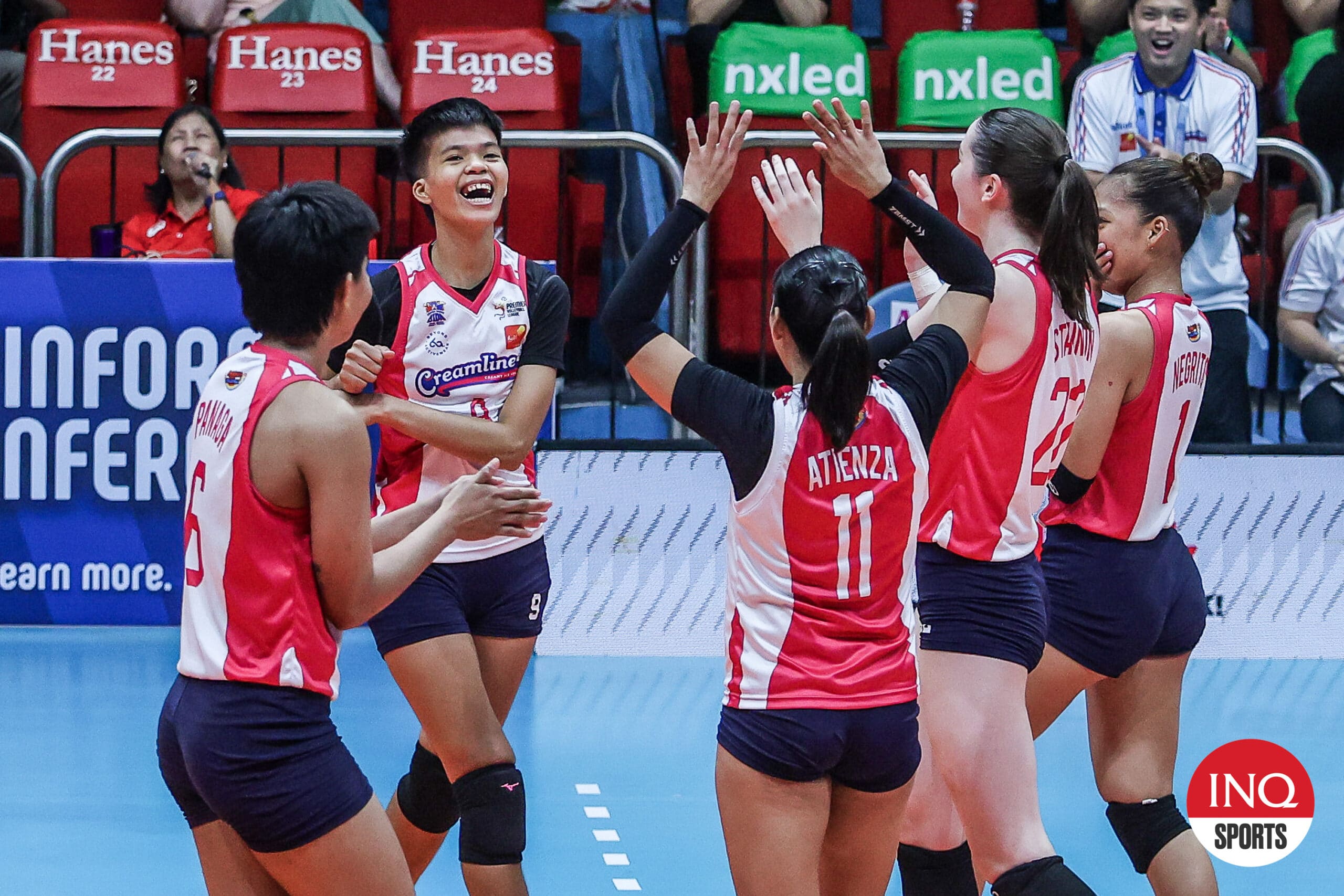 Erica Staunton and Creamline Cool Smashers in a PVL Reinforced Conference game against Zus Coffee. 