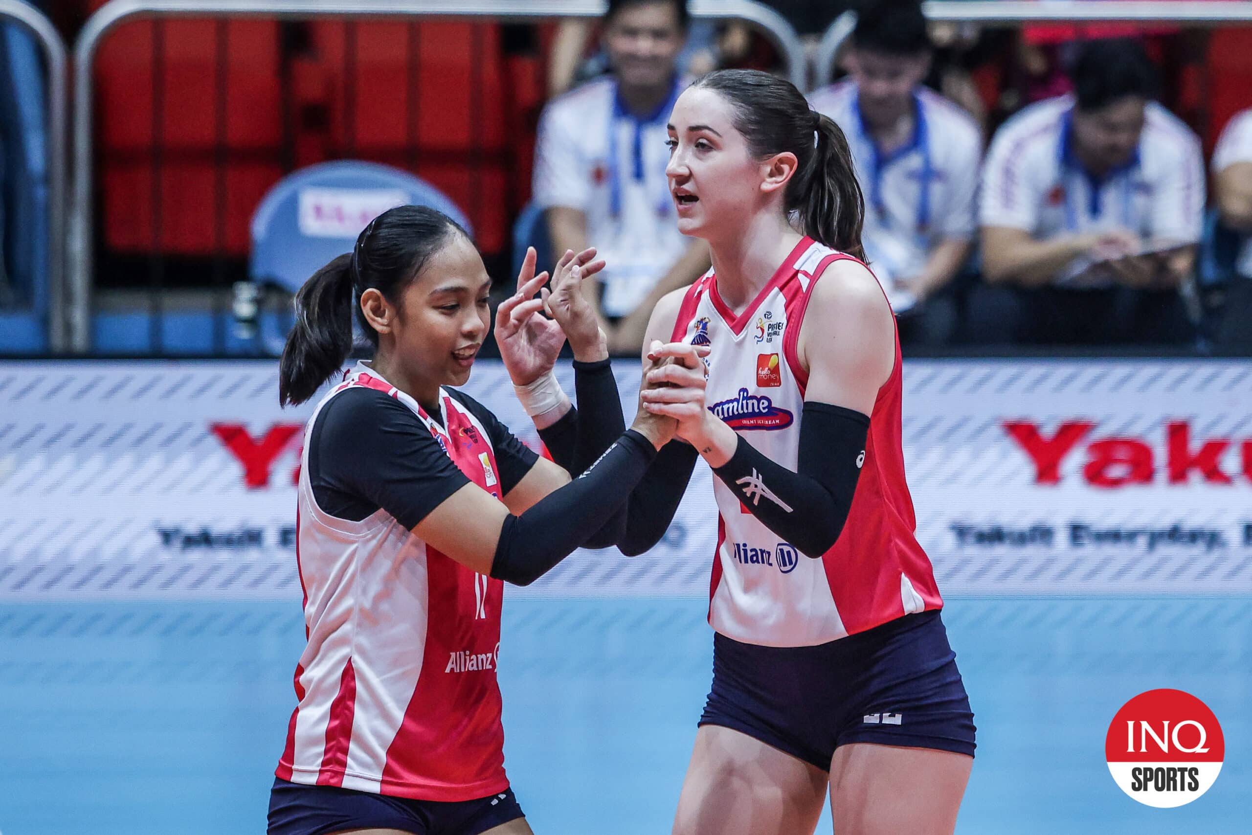 Creamline Cool Smashers' Kyla Atienza and Erica Staunton.