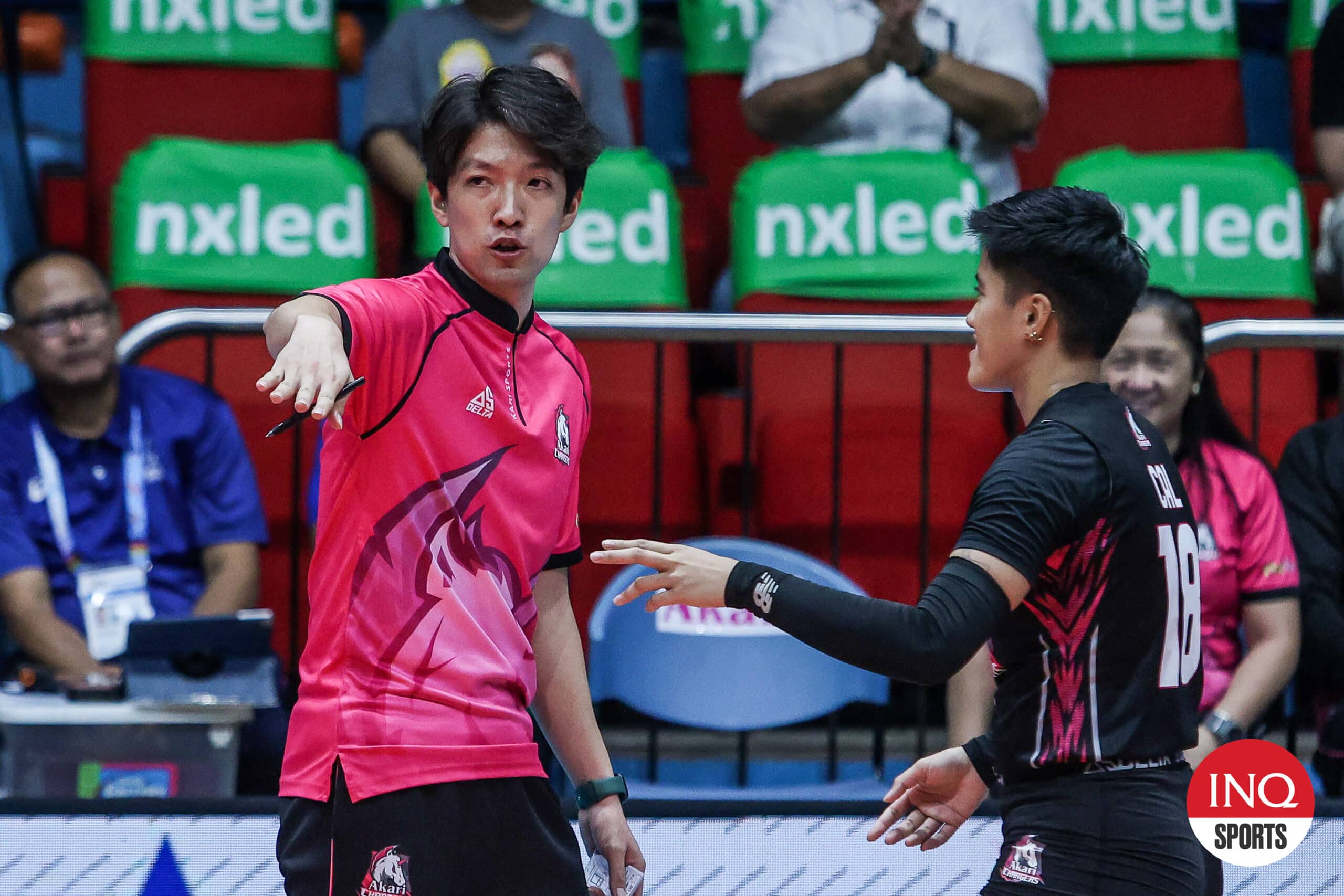 Akari Chargers' coach Taka Minowa during a PVL Reinforced Conference game