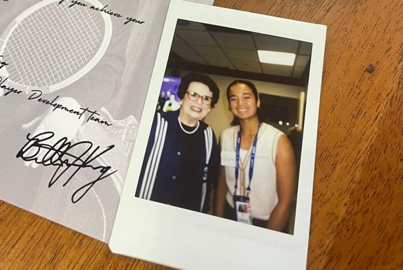 Alex Eala poses for a photo with tennis legend Billie Jean King.