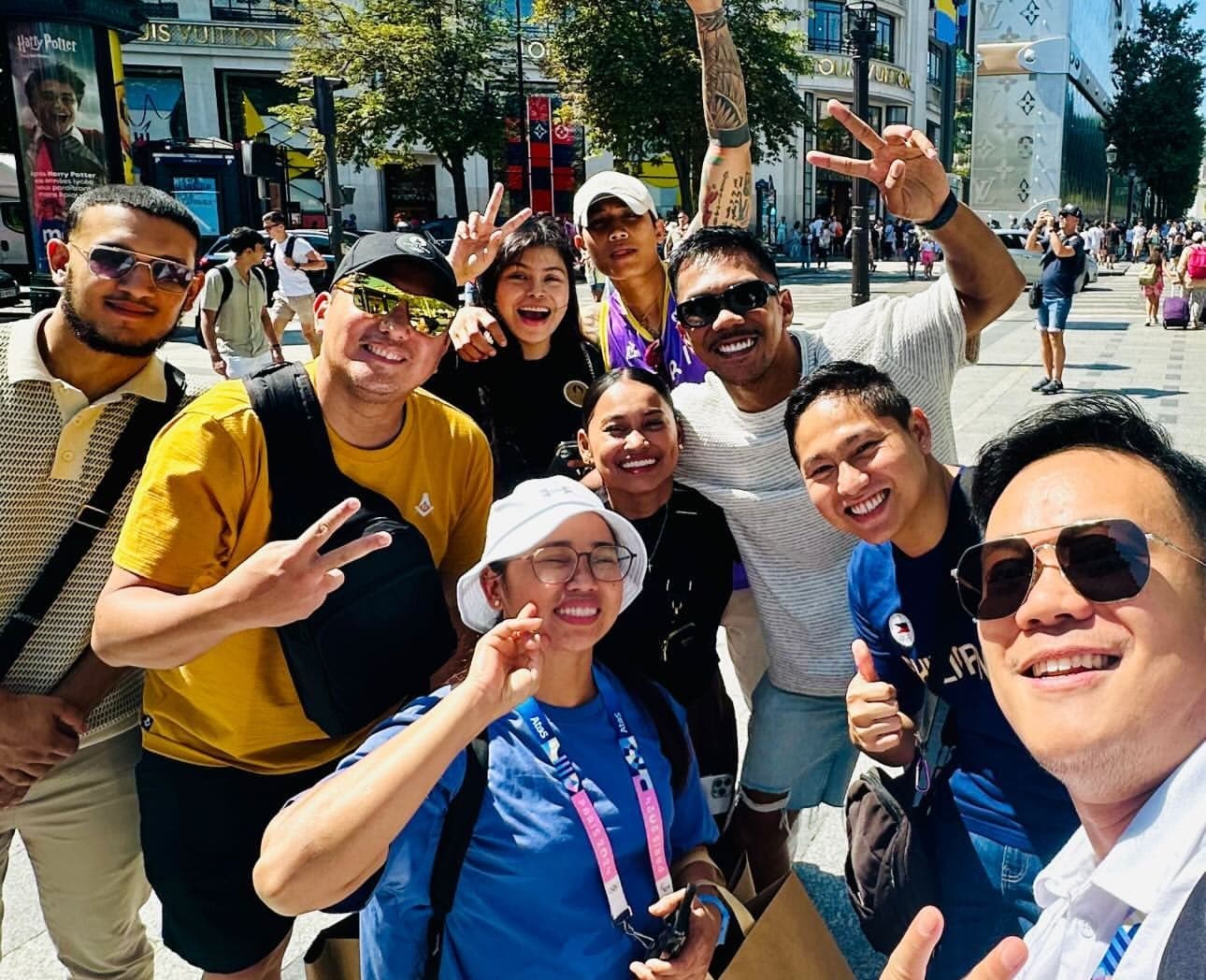 Hidilyn Diaz is seen with some of the members of the Team Philippines in Paris. Diaz is in the French capital ahead of the Paris Olympics 2024 weightlifting events