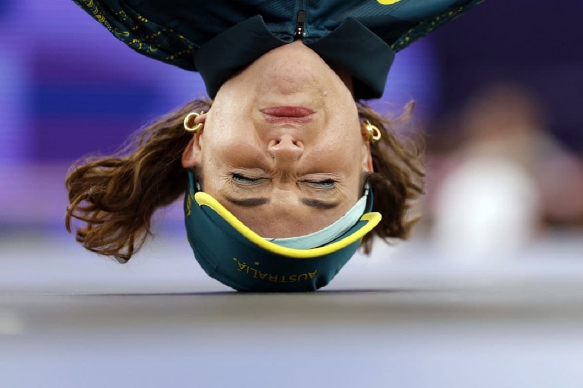 Australia's Rachael Gunn, known as Raygun competes in the Women's Breaking dance Round robin of the Paris 2024 Olympic Games at La Concorde in Paris, on August 9, 2024.