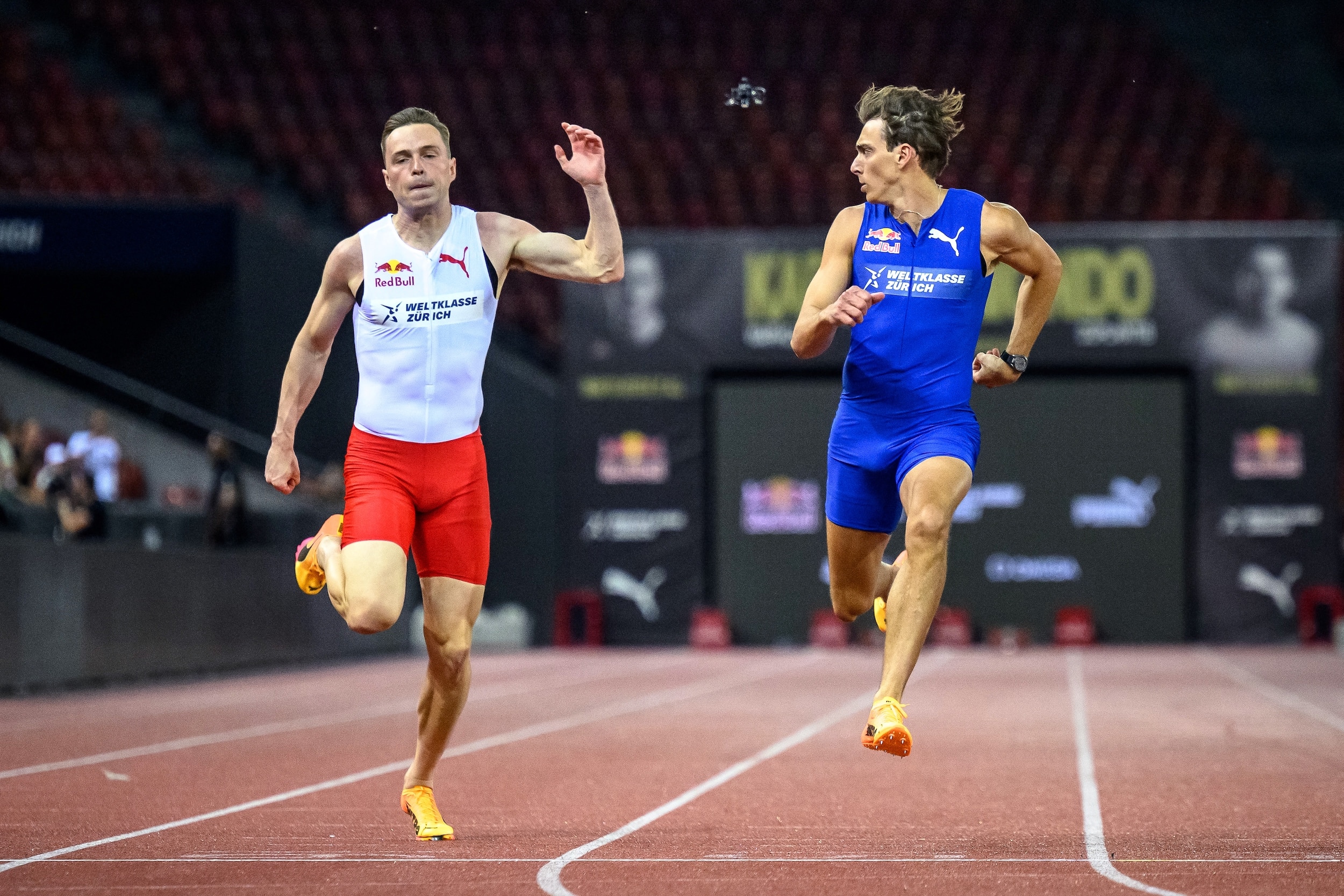 Mondo Duplantis beats Karsten Warholm 100m race