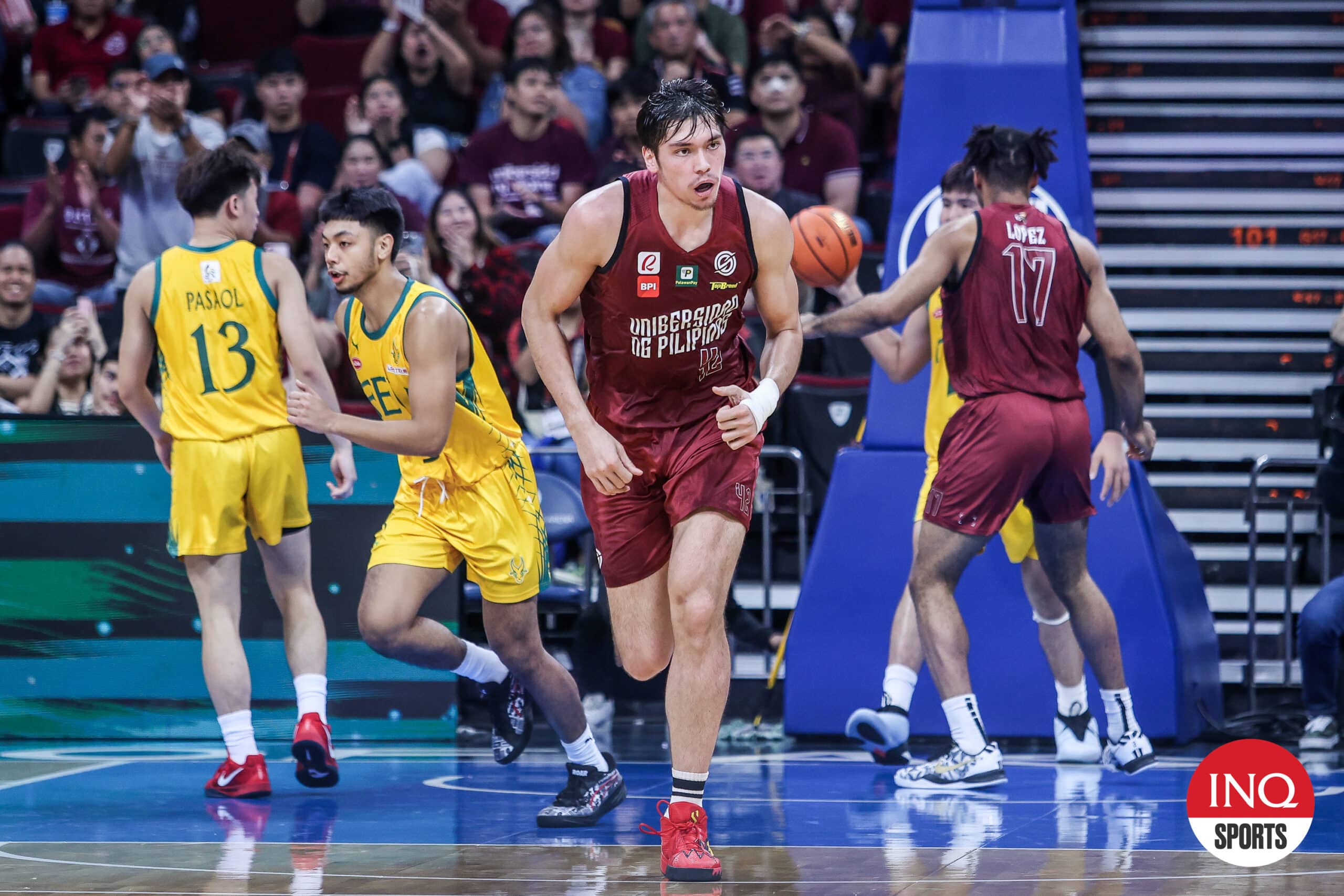 UP Fighting Maroons' Quentin Millora-Brown in a game against FEU Tamaraws in the UAAP Season 87 men's basketball tournament.