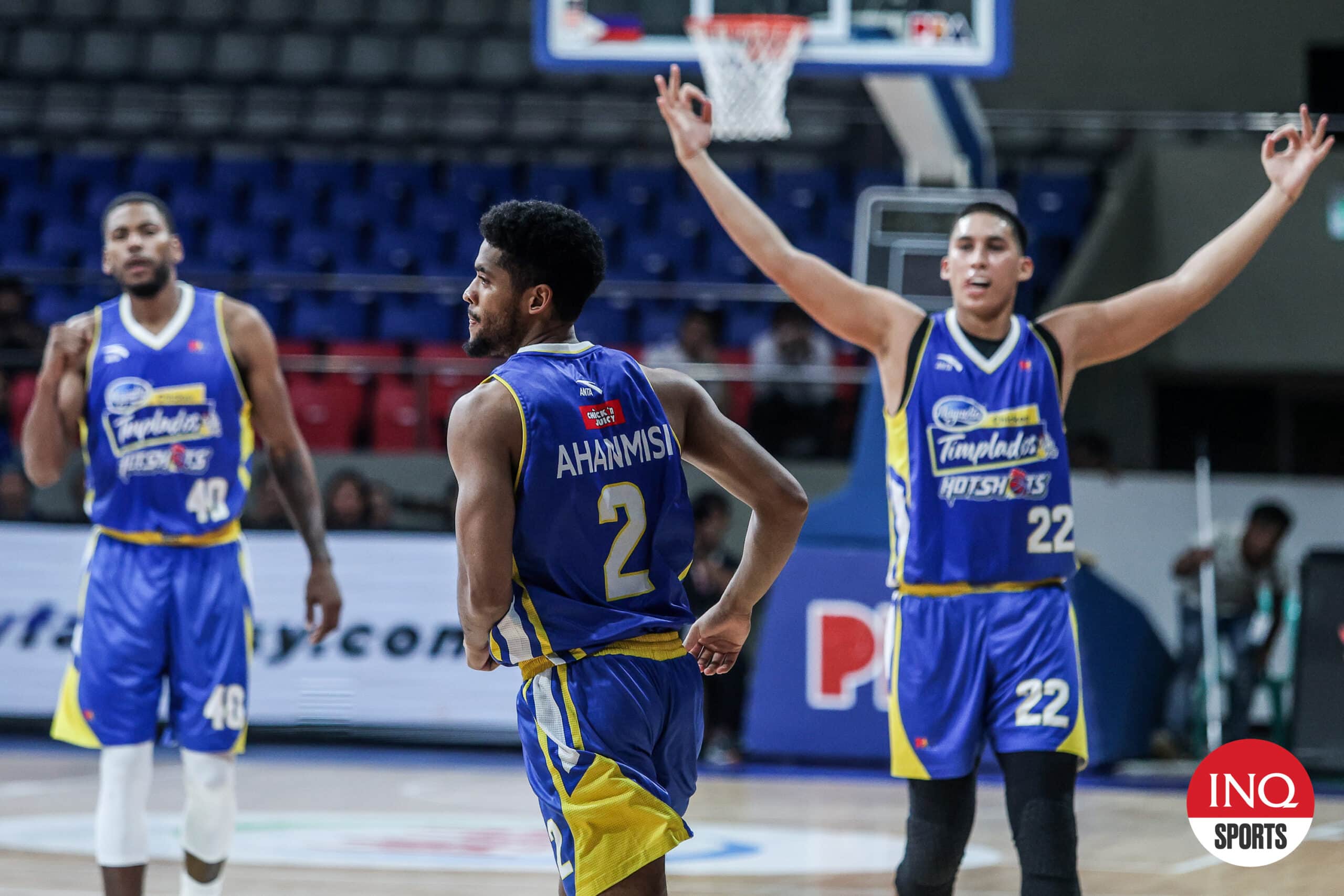 Magnolia Hotshots' Jerrick Ahanmisi and Zavier Lucero during a PBA Governors' Cup game against Terrafirma.