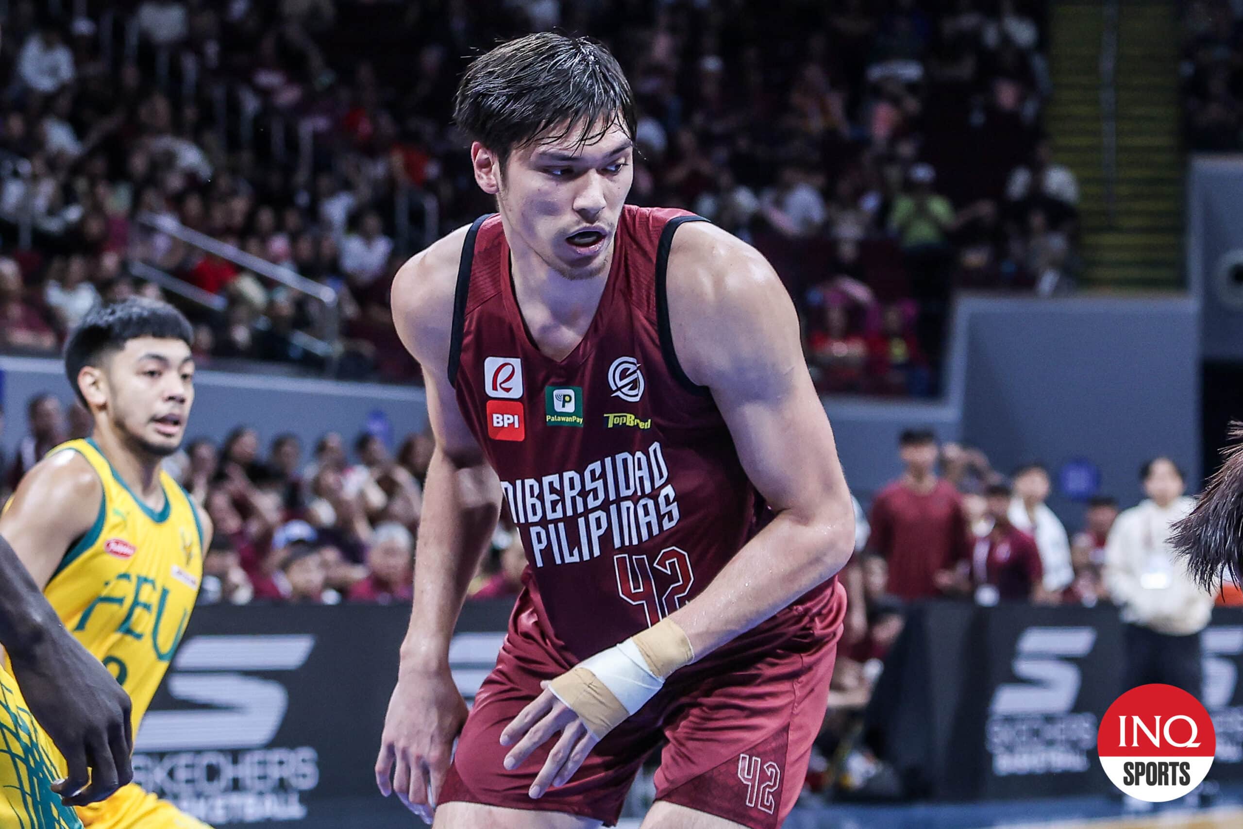 UP Fighting Maroons' Quentin Millora-Brown in a game against FEU Tamaraws in the UAAP Season 87 men's basketball tournament.