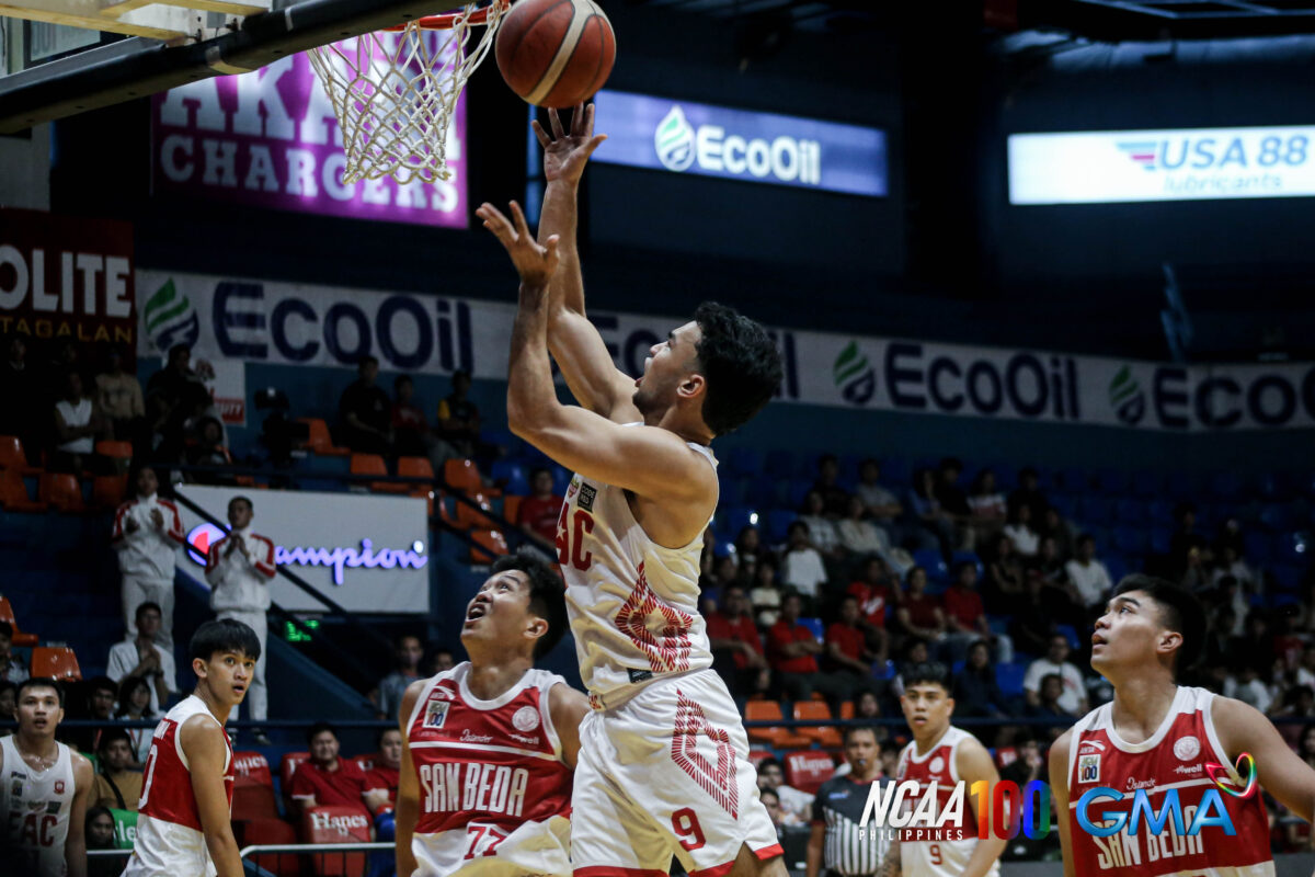 Emilio Aguinaldo College's Harvey Pagsanjan in a game against San Beda Red Lions in the NCAA Season 100 men's basketball tournament