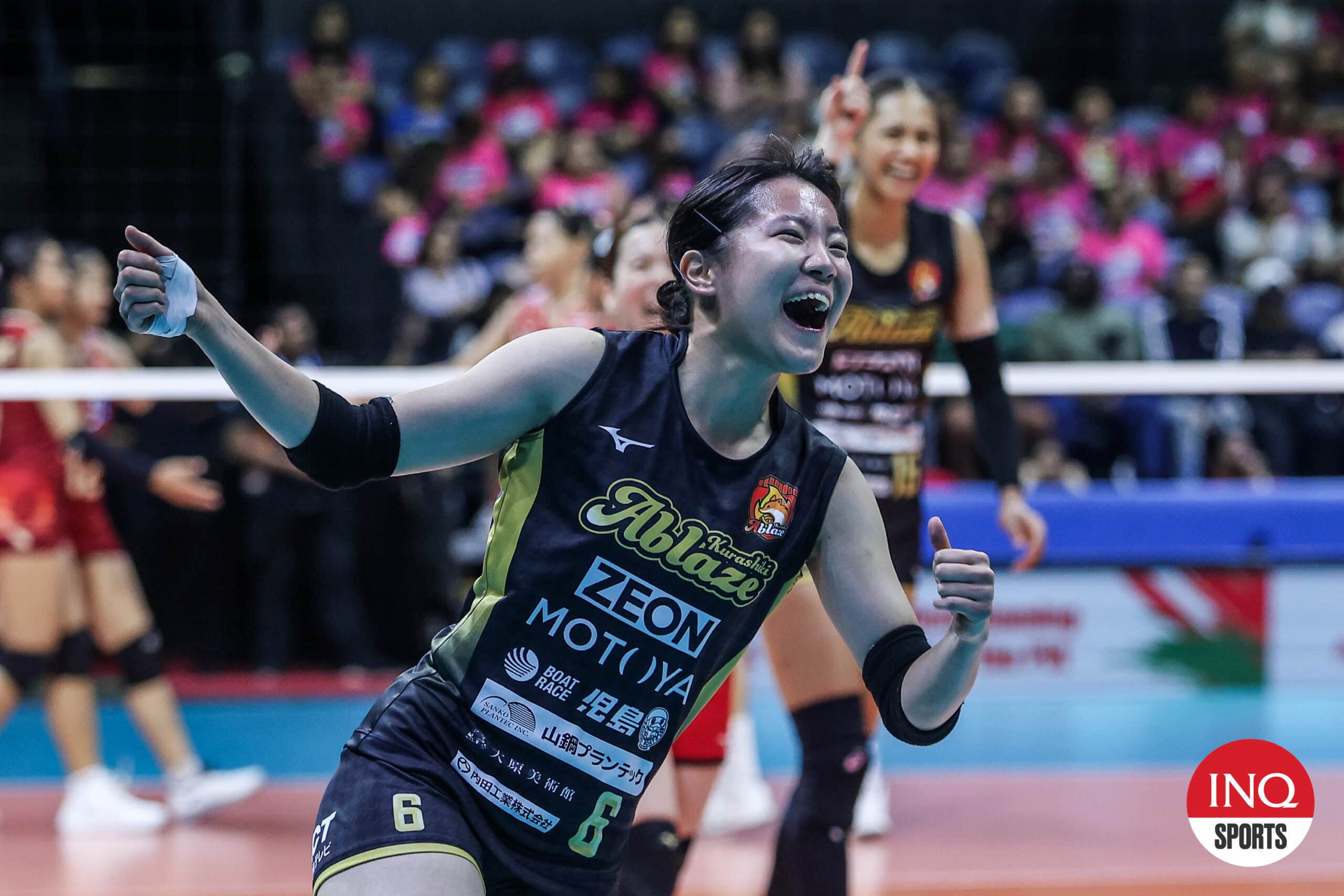 Morimoto Hiroko of the Kurashiki Ablaze during the PVL Invitational Conference battle for bronze against Est Cola.