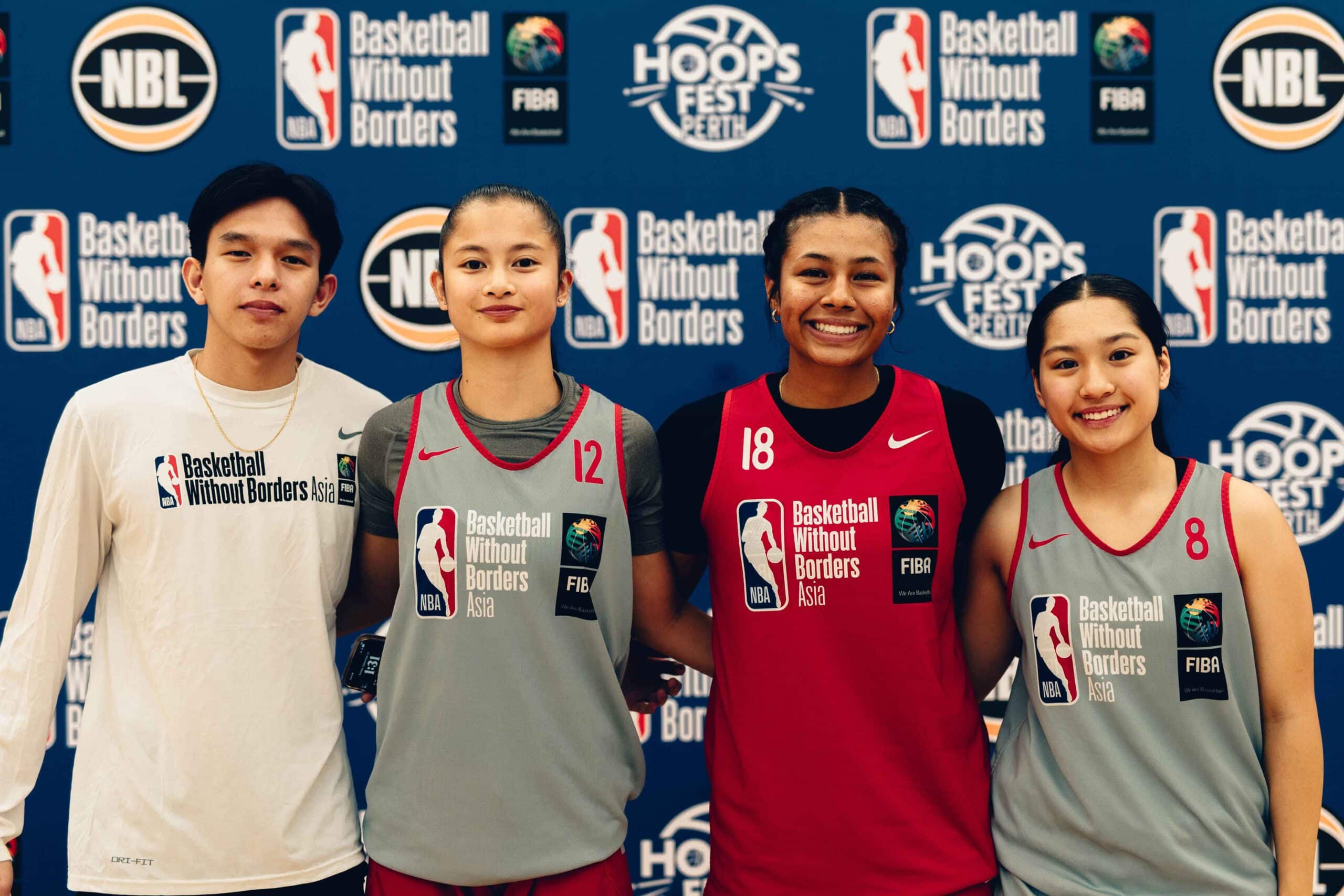 Gilas Pilipinas youth players (from L-R) Joaquin Ludovice, Sophia Canindo, Ariel De La O, and Ava Fajardo during the Basketball Without Borders 2024 Asia camp in Australia