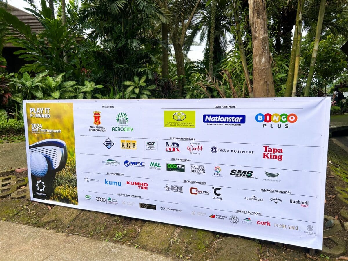 The NextGen 2nd Play it Forward Golf Tournament event banner featuring BingoPlus and other event partners.