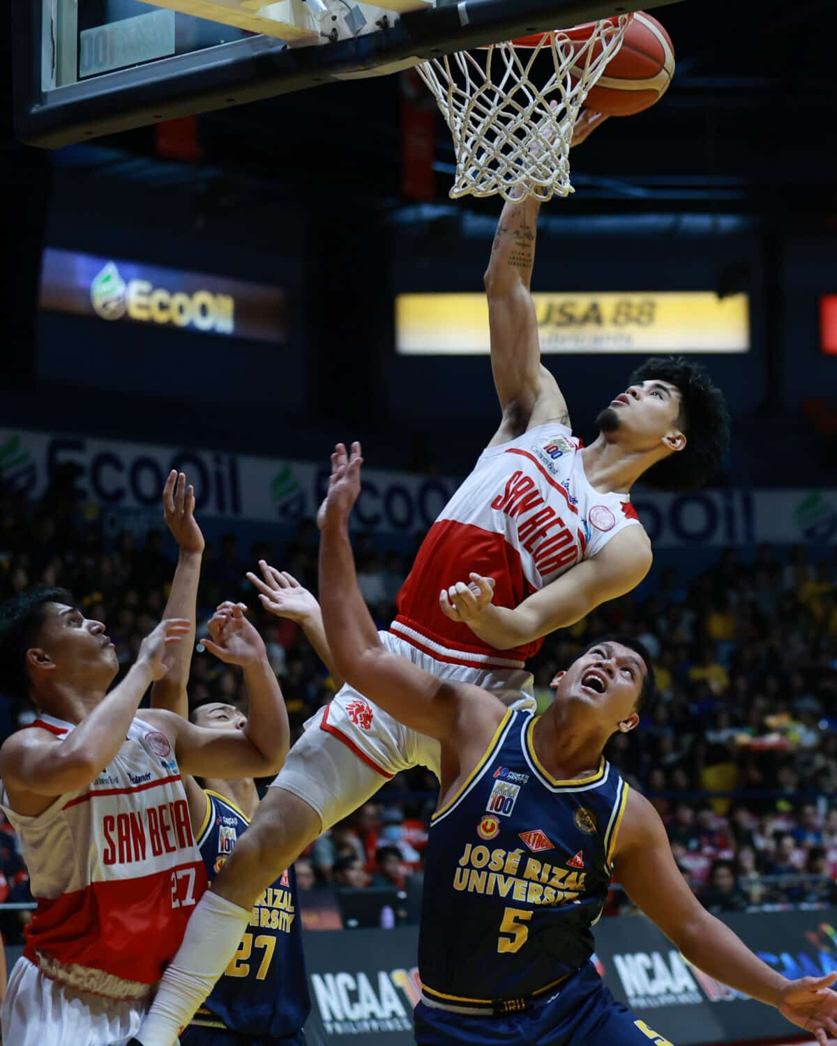 San Beda’s Jomel Puno rises for a putback.