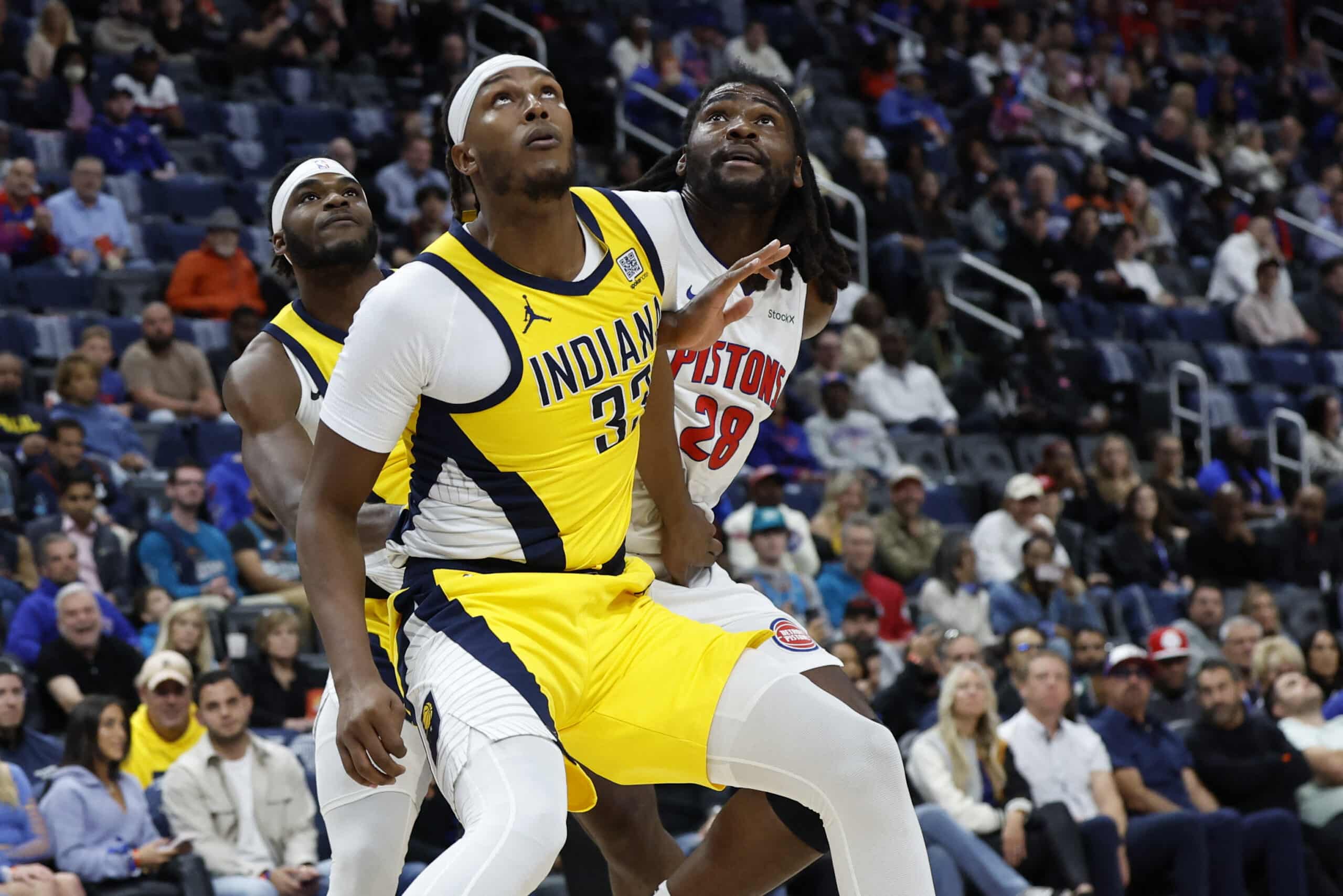 Indiana Pacers center Myles Turner (33) and Detroit Pistons center  NBA