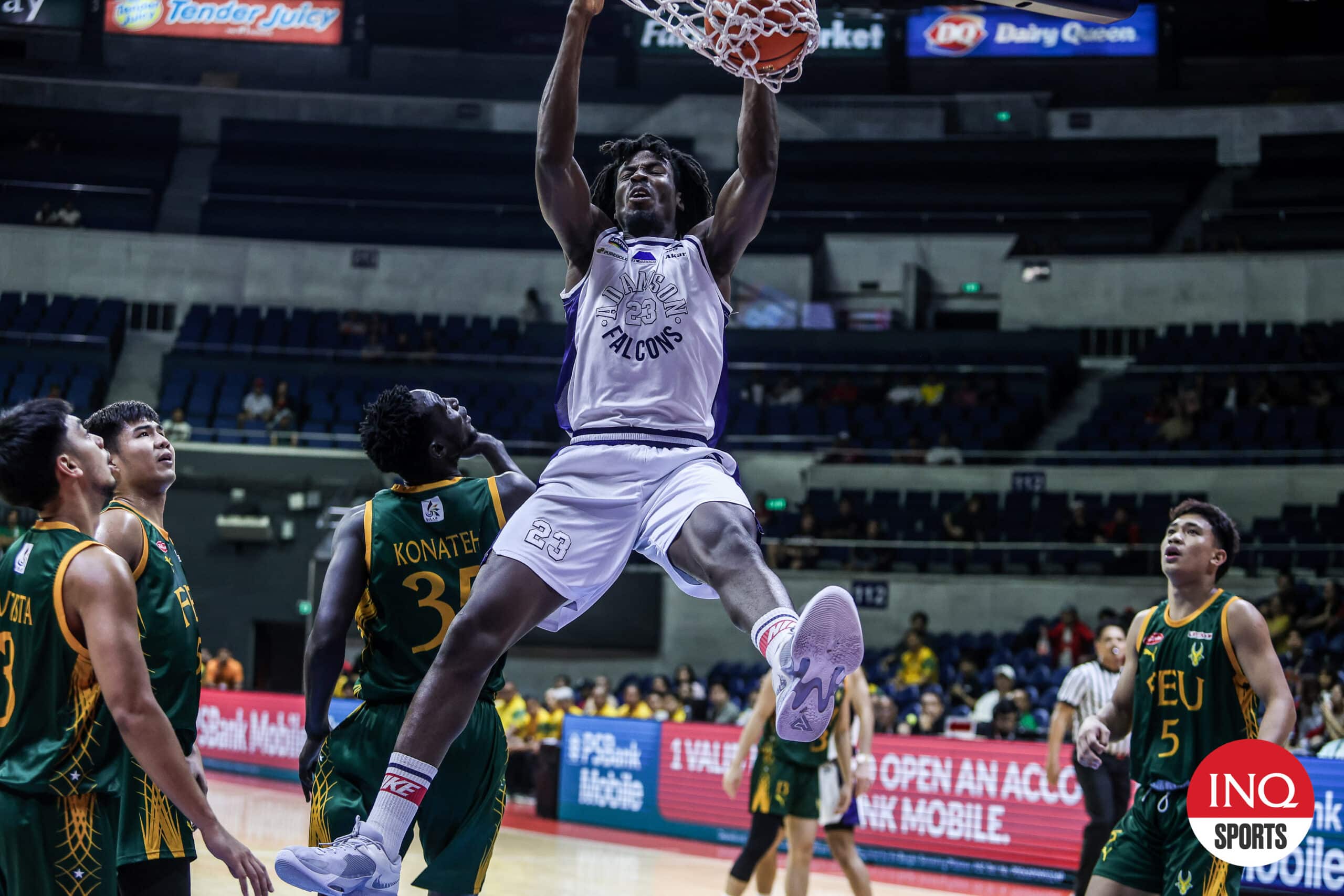 Adamson Falcons' Mudiaga Ojarikre during a UAAP Season 87 men's basketball game against FEU Tamaraws.