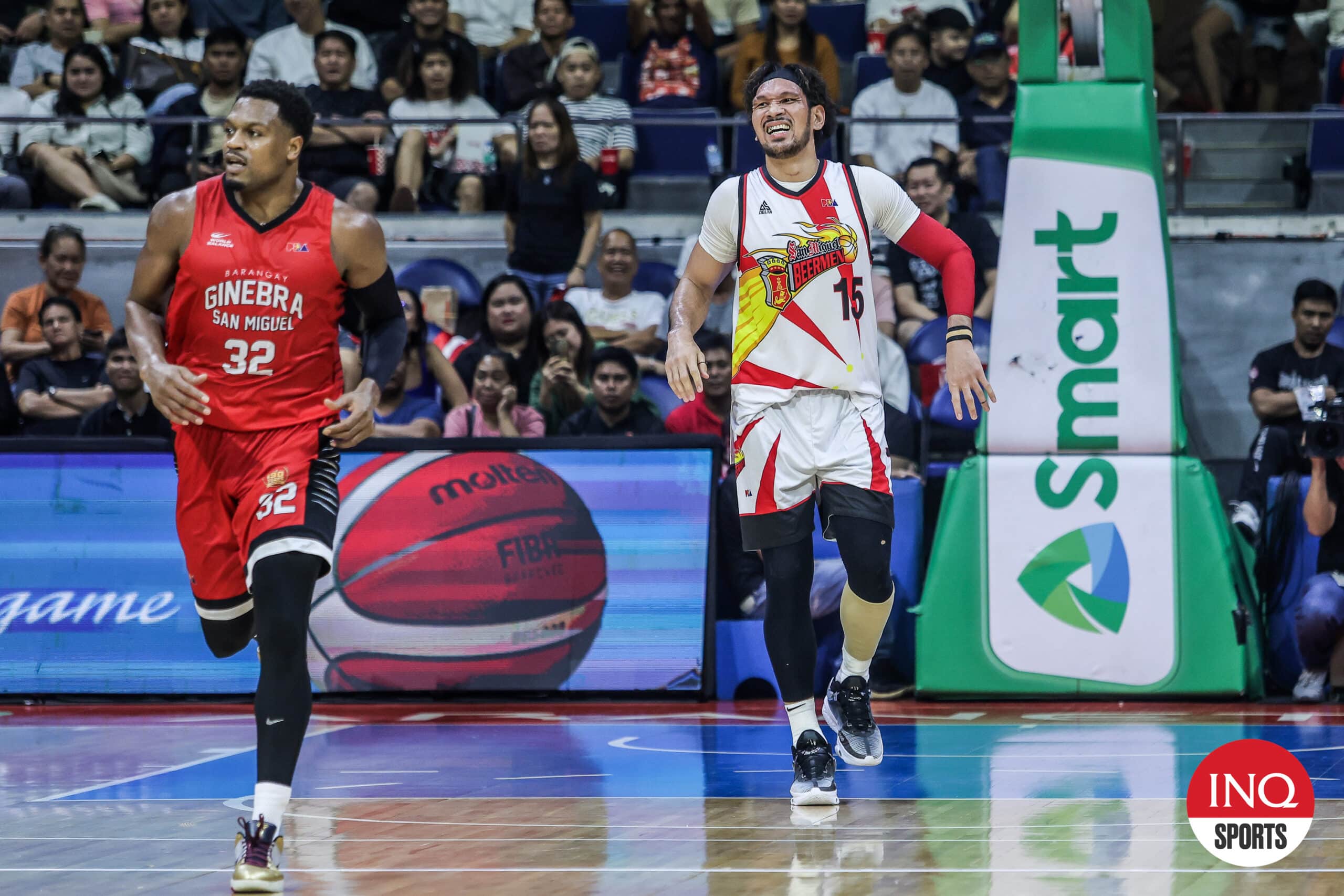 Ginebra's Justin Brownlee and San Miguel's June Mar Fajardo during the PBA Governors' Cup semifinals.