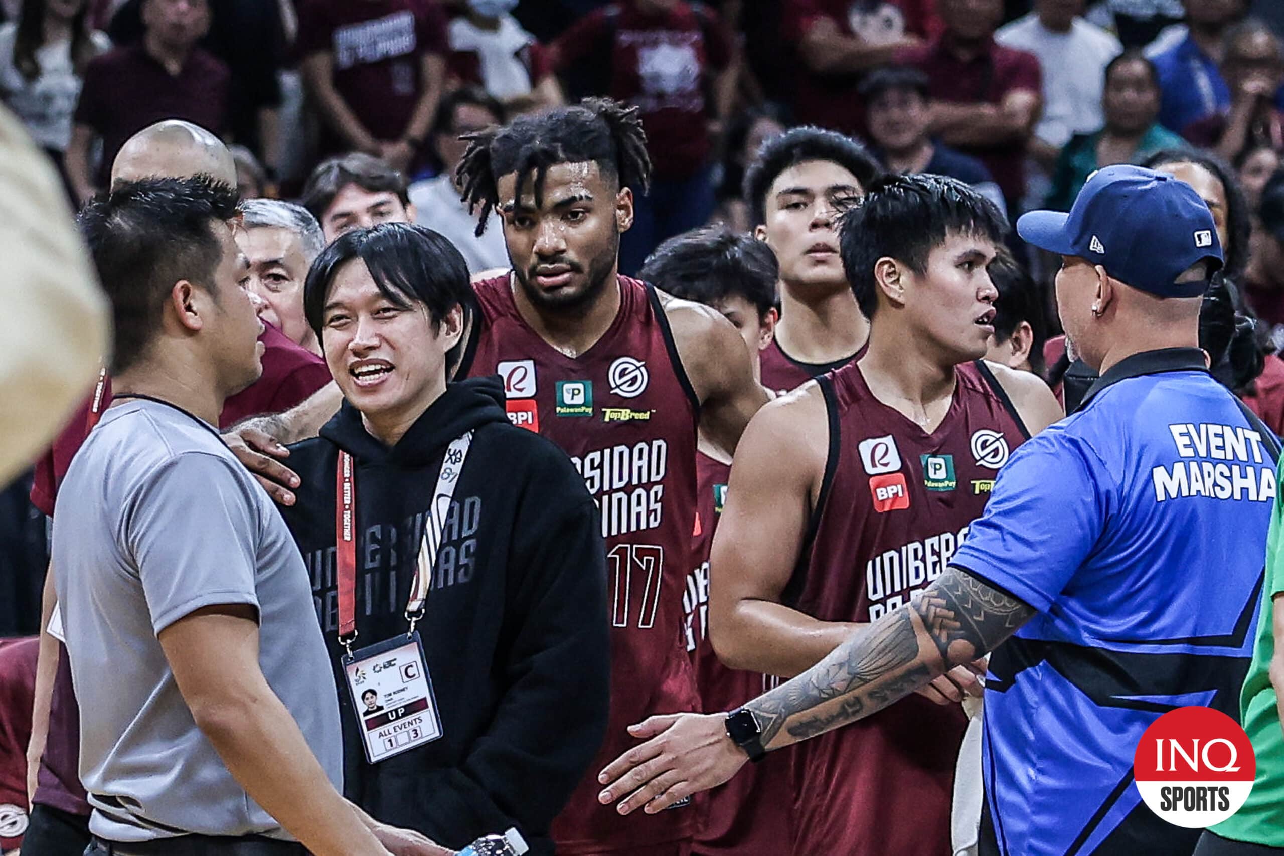 Francis Lopez and the UP Fighting Maroons during a UAAP Season 87 men's basketball game against La Salle Green Archers