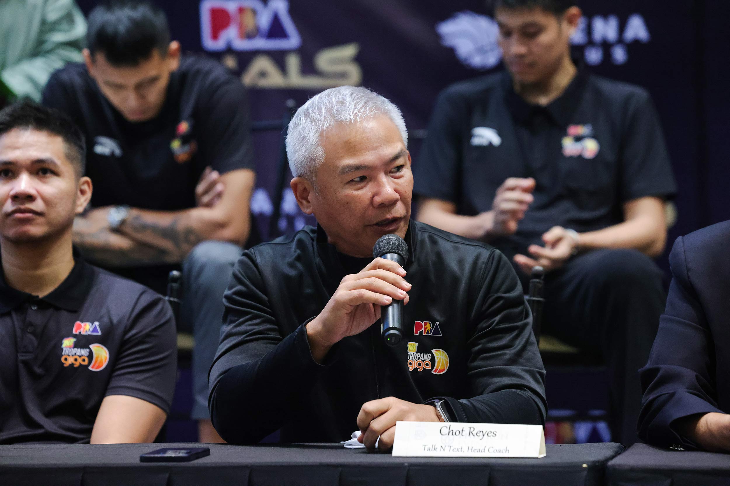 Coach Chot Reyes during the during the pre-finals press conference between TNT Tropang Giga and Barangay Ginebra Gin Kings