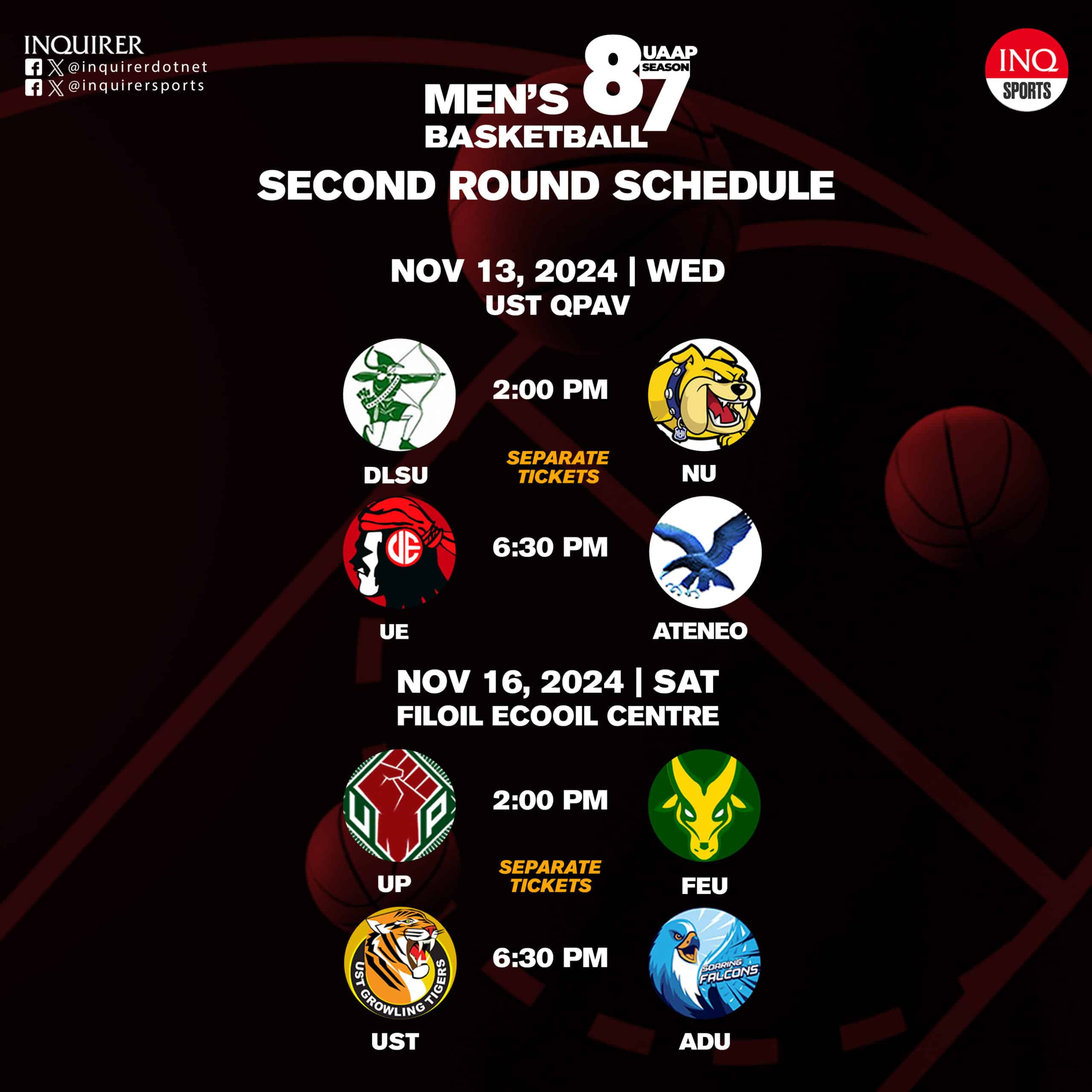 Full UAAP Season 87 men's basketball schedule - second round (as of October 14)