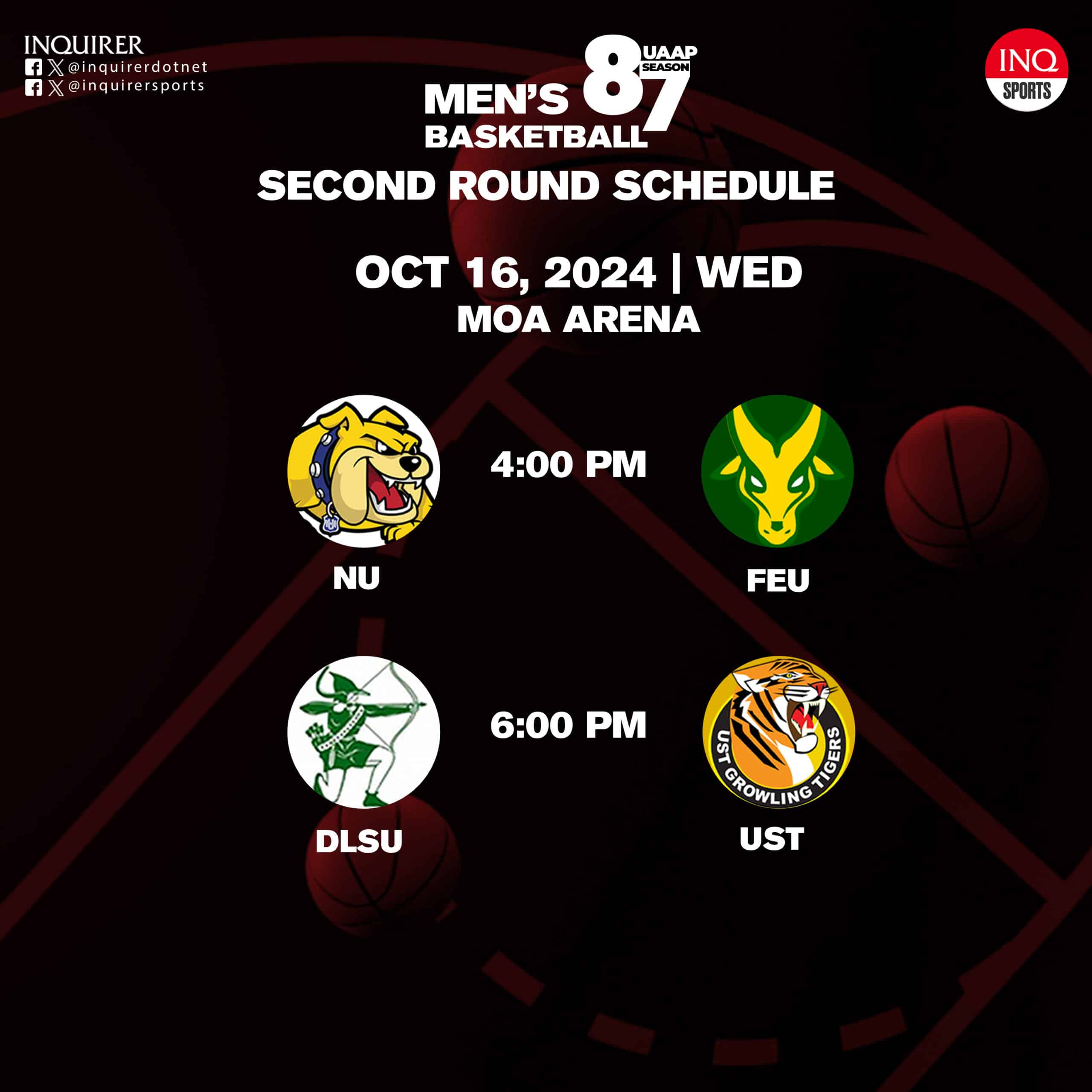 Full UAAP Season 87 men's basketball schedule - second round (as of October 14)