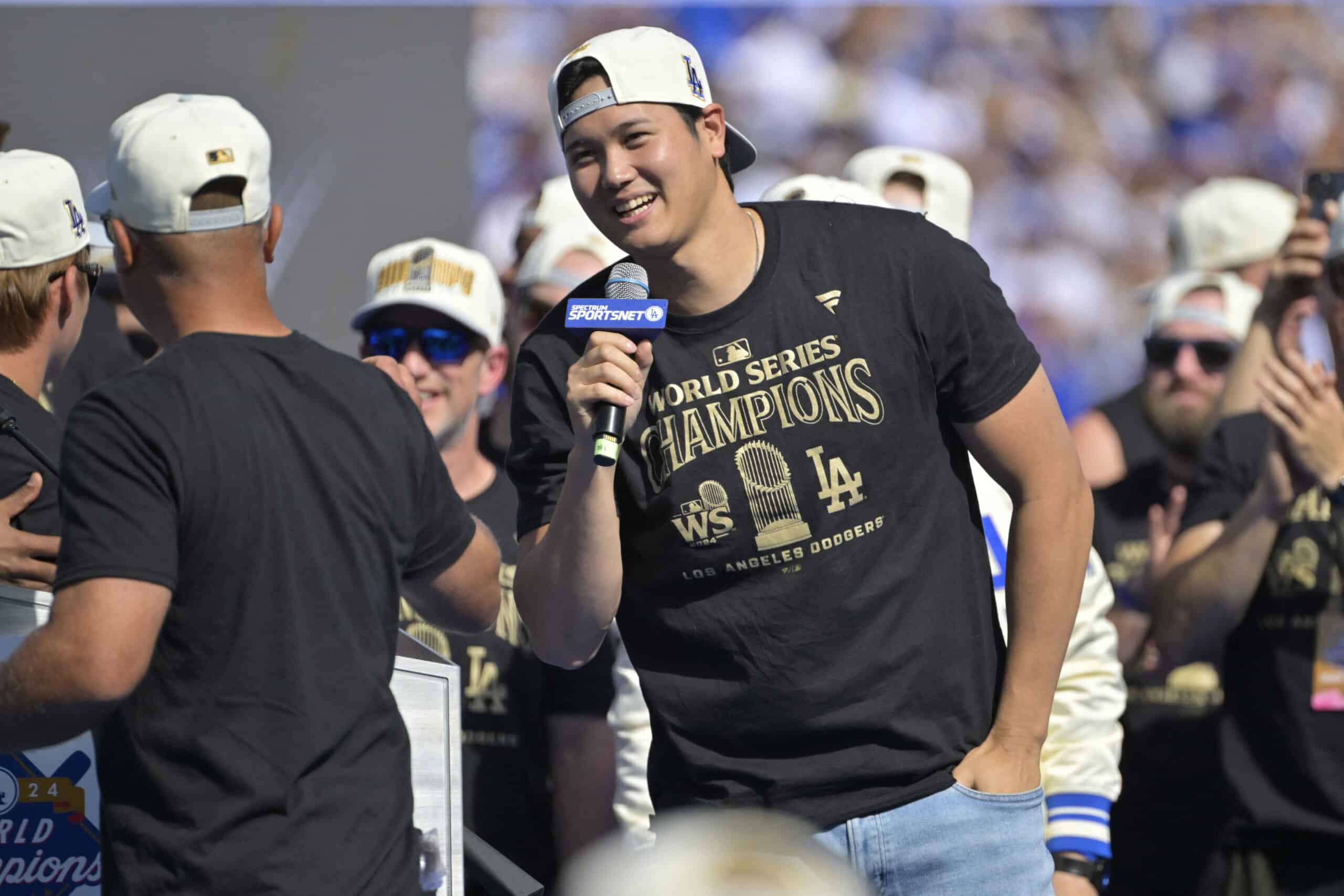 MLB: Los Angeles Dodgers-Championship Celebration Shohei Ohtani World Series