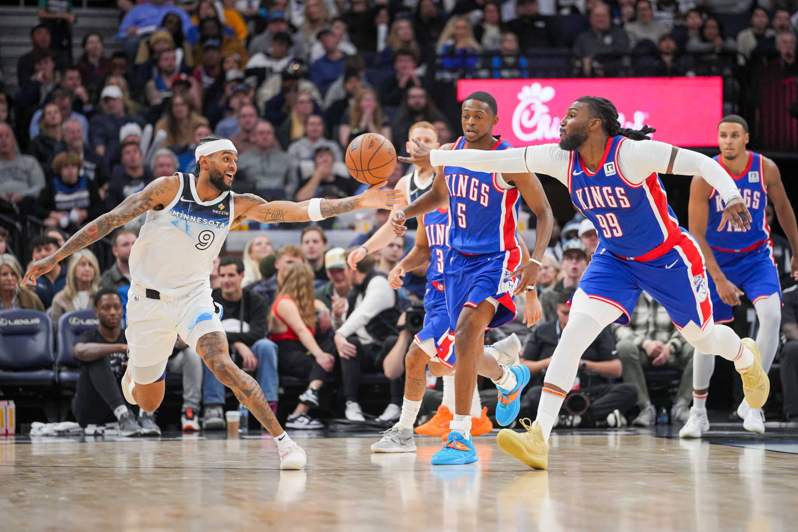 Minnesota Timberwolves guard Nickeil Alexander-Walker (9) and Sacramento Kings forward Jae Crowder  NBA