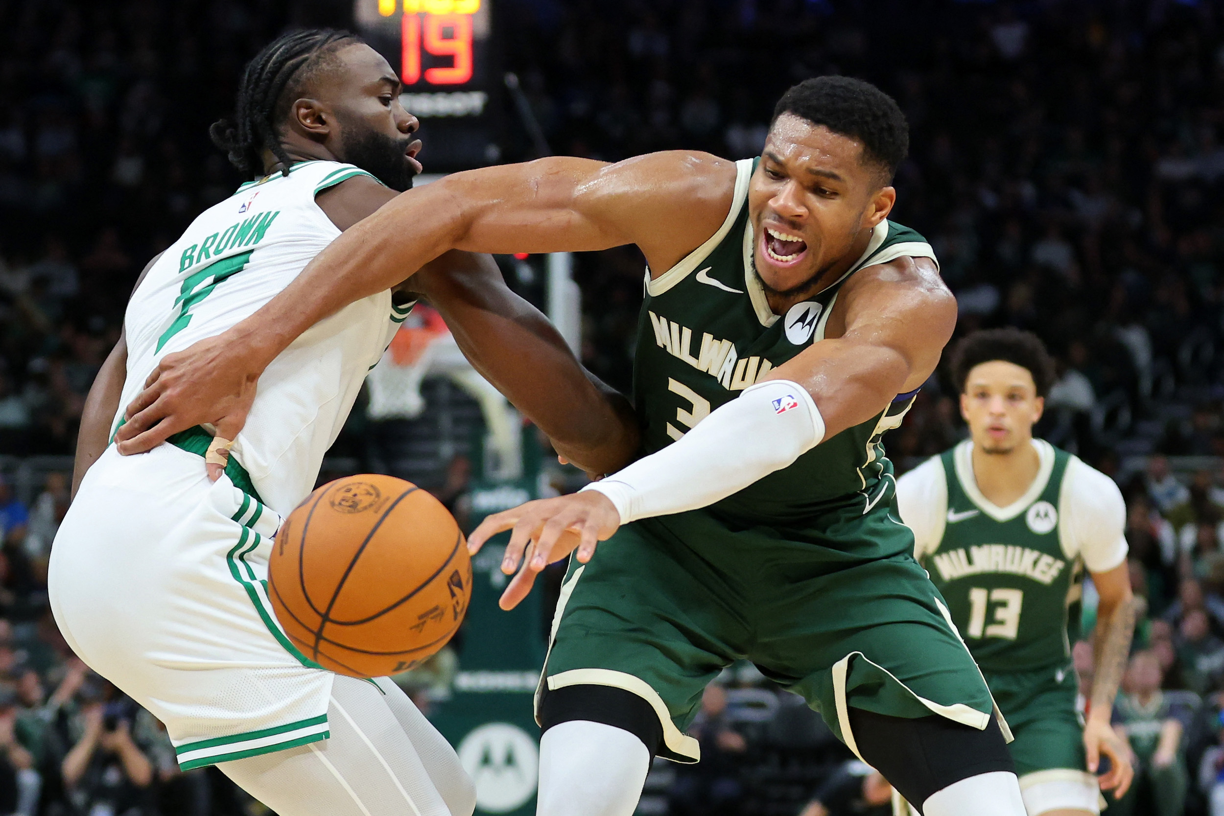 Jaylen Brown Giannis Antetokounmpo Celtics vs Bucks NBA