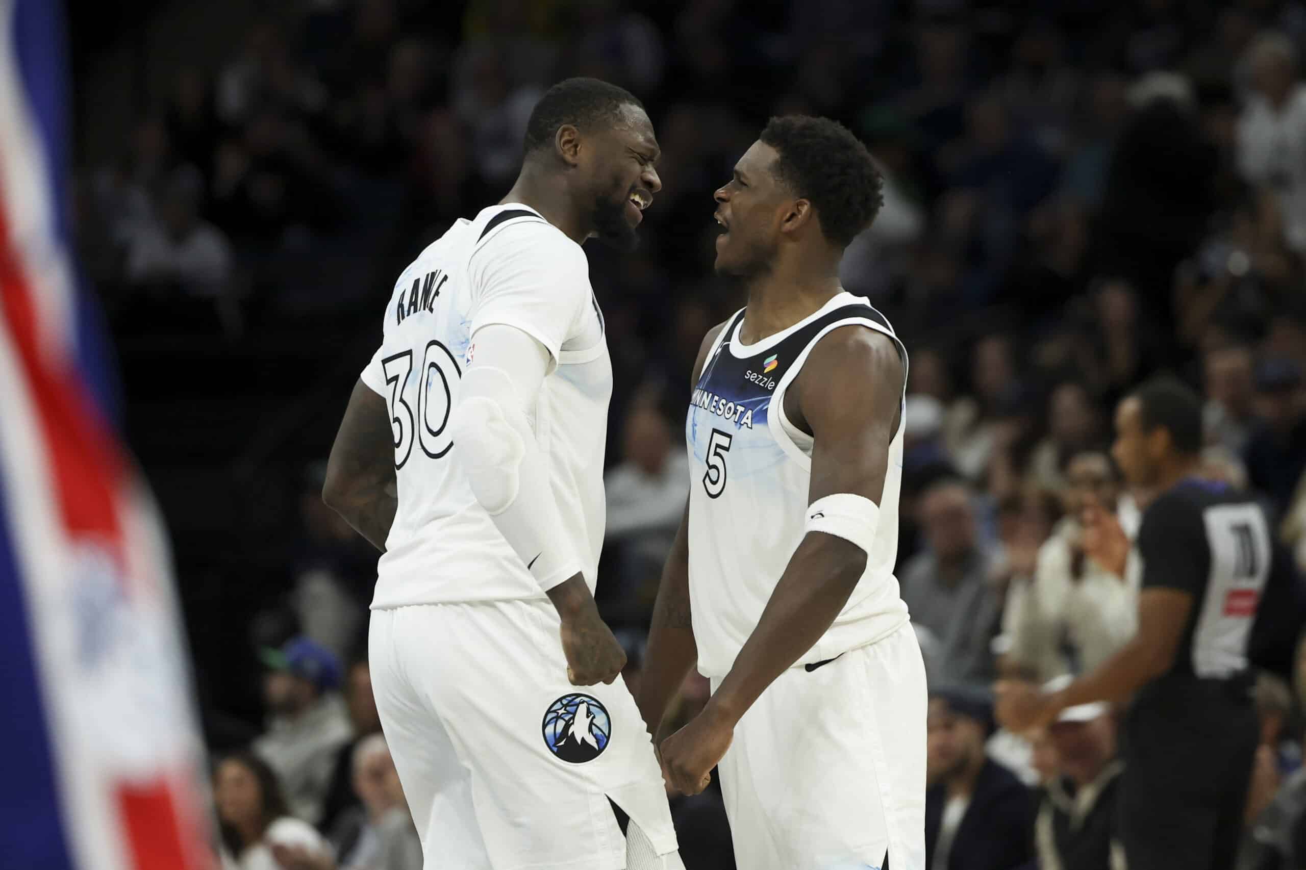 Minnesota Timberwolves forward Julius Randle (30) and guard Anthony Edwards  NBA