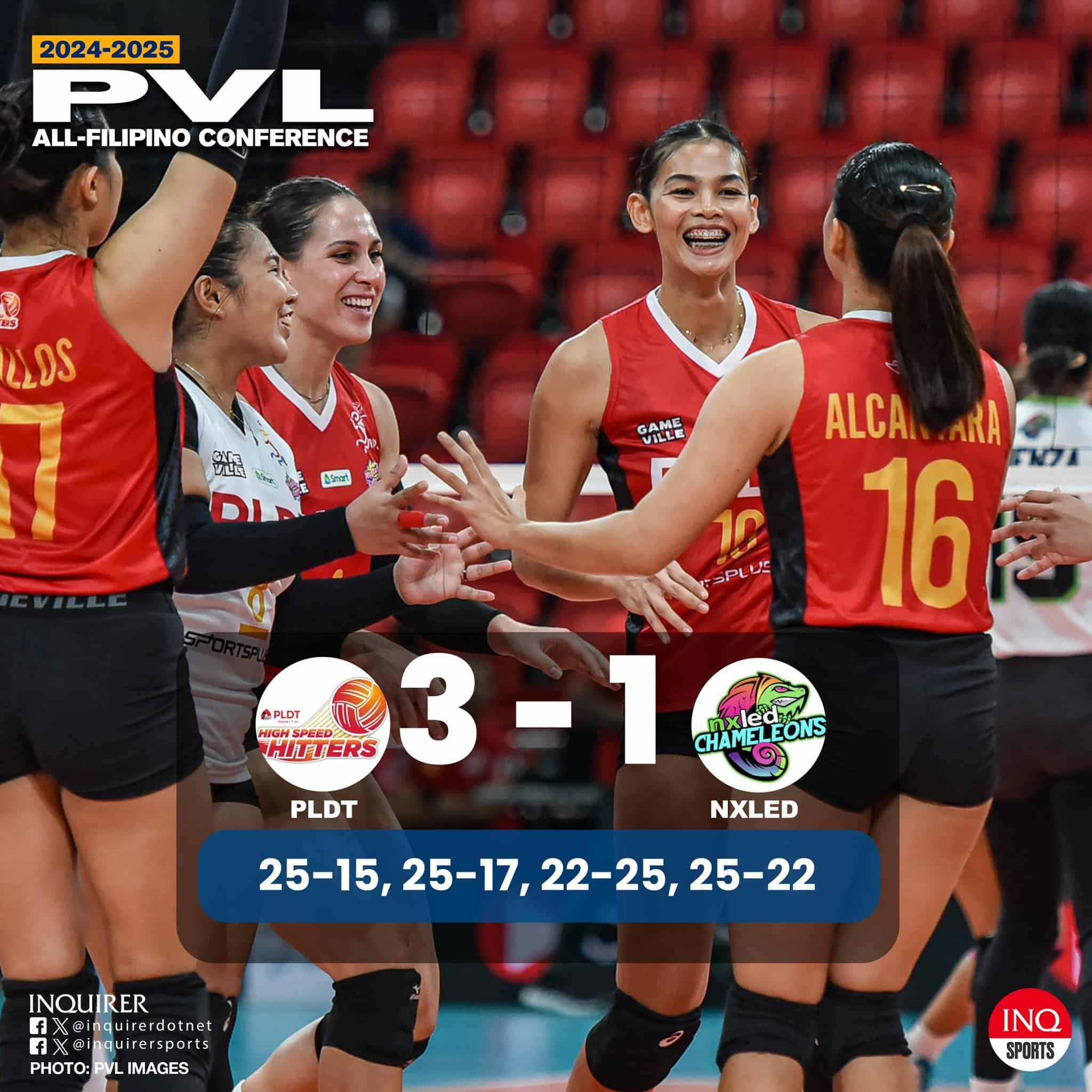 FINAL: PLDT (1-0) denies the late surge of Nxled (0-1), 25-15, 25-17, 22-25, 25-22 in the PVL.