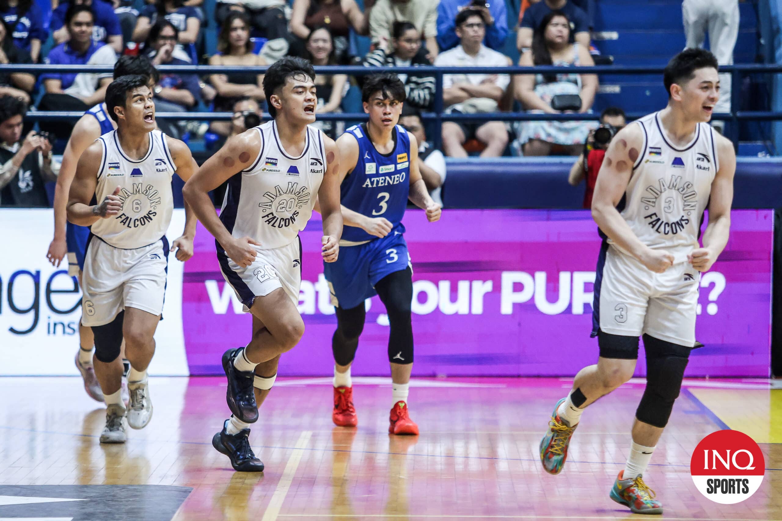 Adamson Falcons' Manu Anabo during a UAAP Season 87 men's basketball game against Ateneo Blue Eagles. 