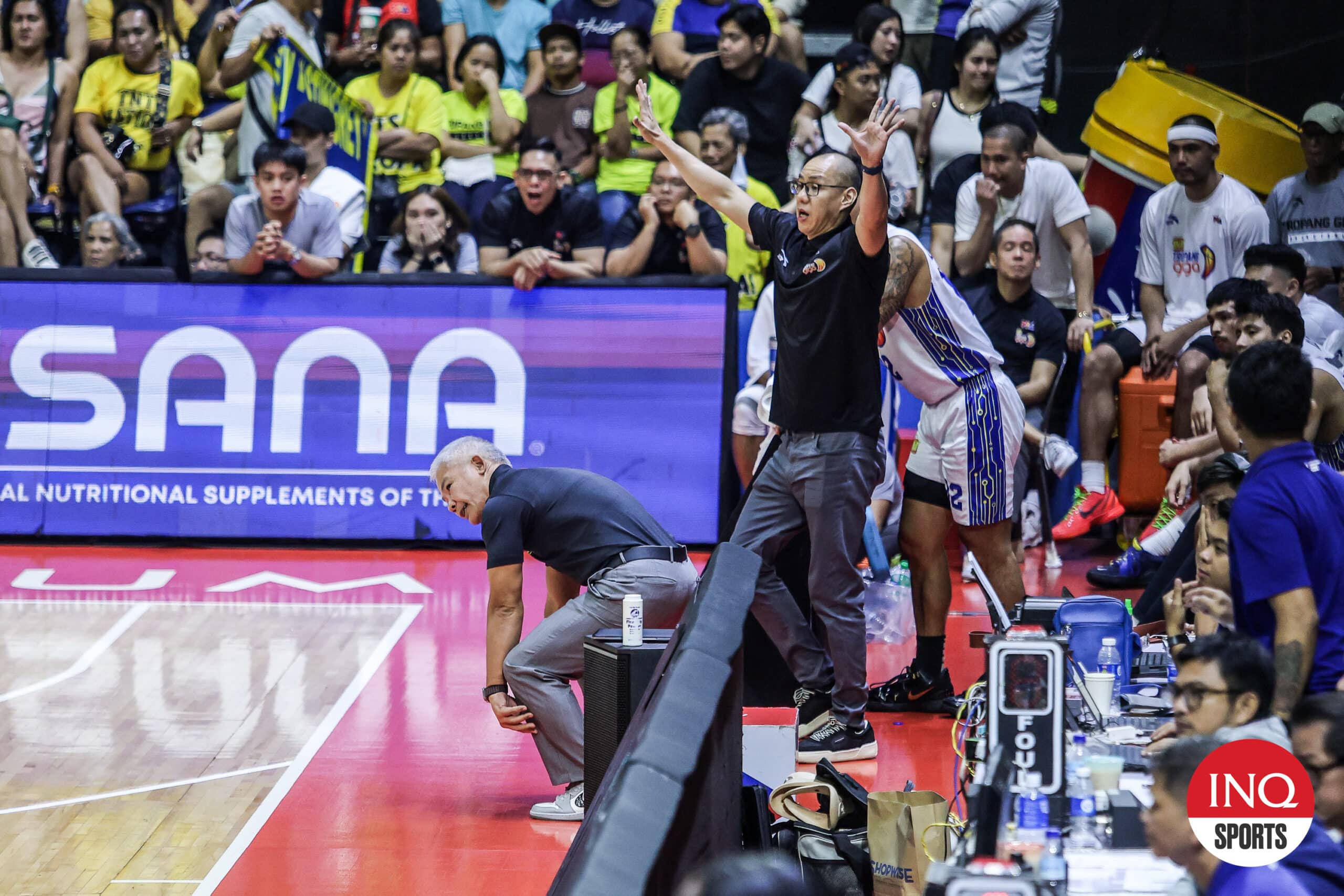 TNT Tropang Giga coach Chot Reyes react during the PBA Governors' Cup Finals Game 4 against Barangay Ginebra Gin Kings. 