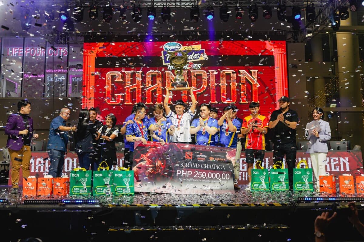 Ivory-Magnolia Chicken Timplados Hotshots celebrates a championship win during the finals series of PBA Esports Bakbakan Season 2.