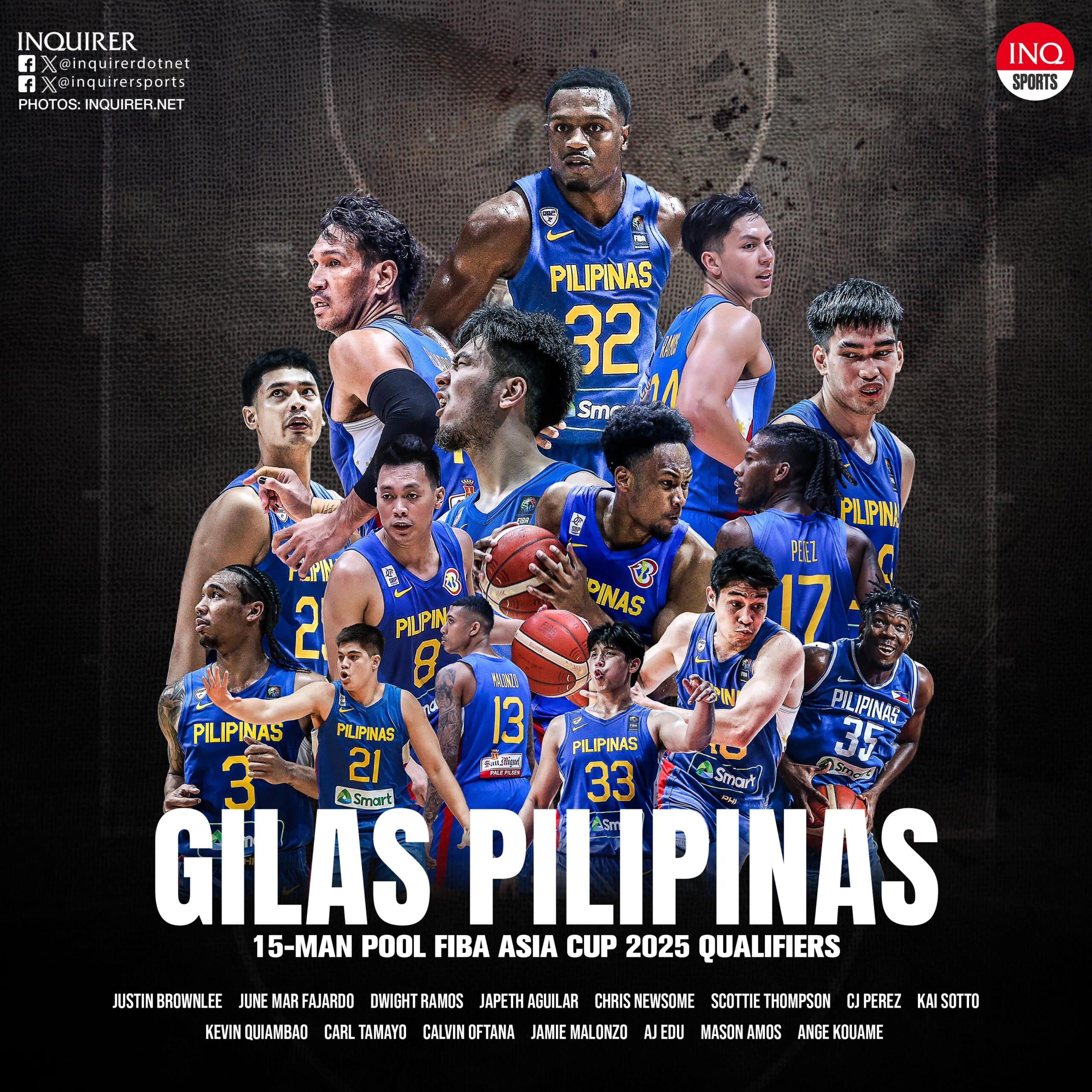 Gilas Pilipinas 15-man roster for the Fiba Asia Cup 2025 qualifiers