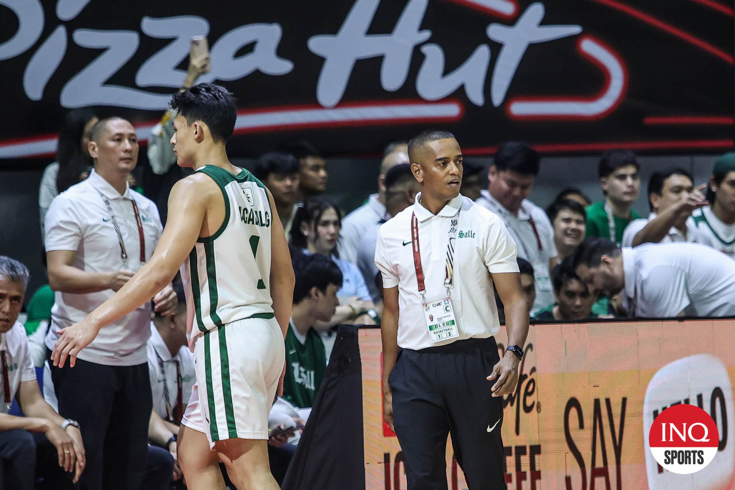 La Salle coach Topex Robinson during Game 1 of the UAAP Season 87 men's basketball Finals against UP Fighting Maroons.