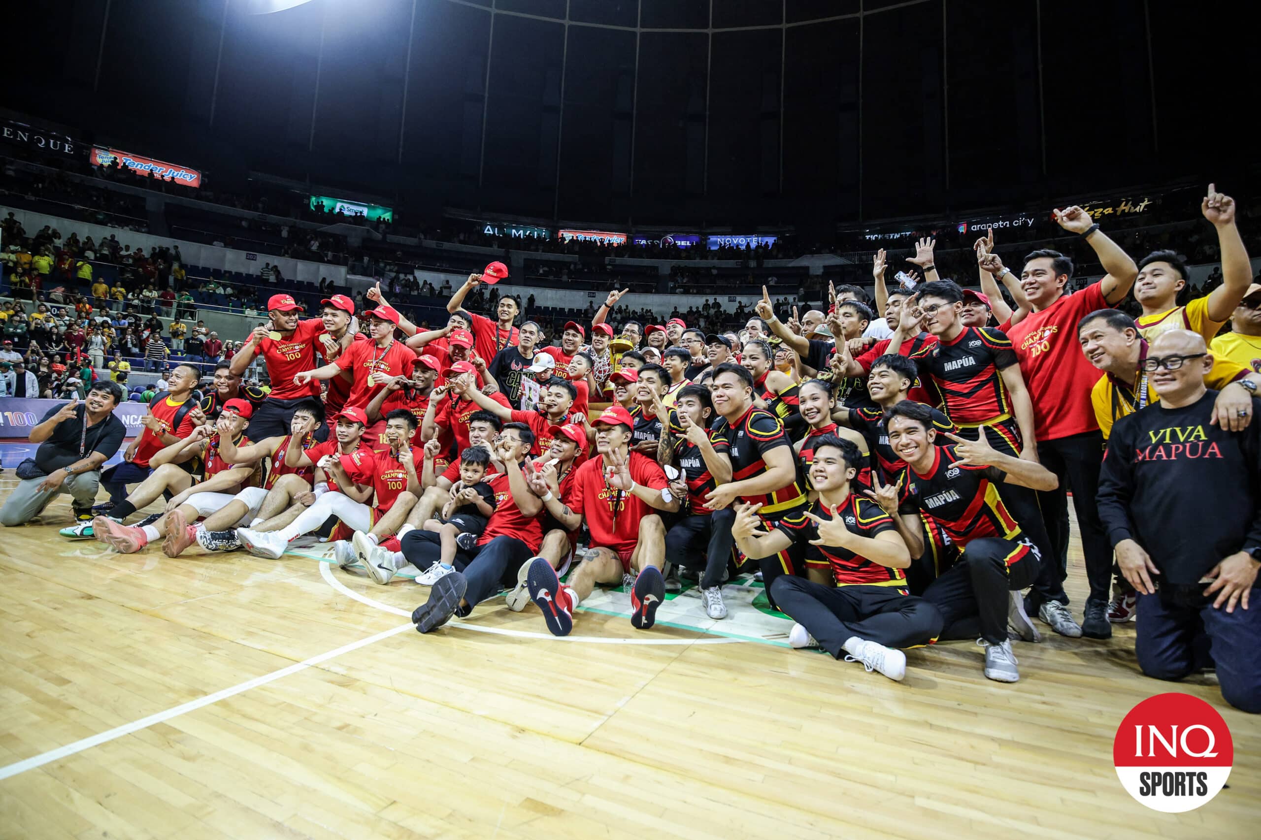 Mapua Cardinals celebrate winning the NCAA Season 100 men's basketball tournament after beating Benilde Blazers in two games. –MARLO CUETO/INQUIRER.net