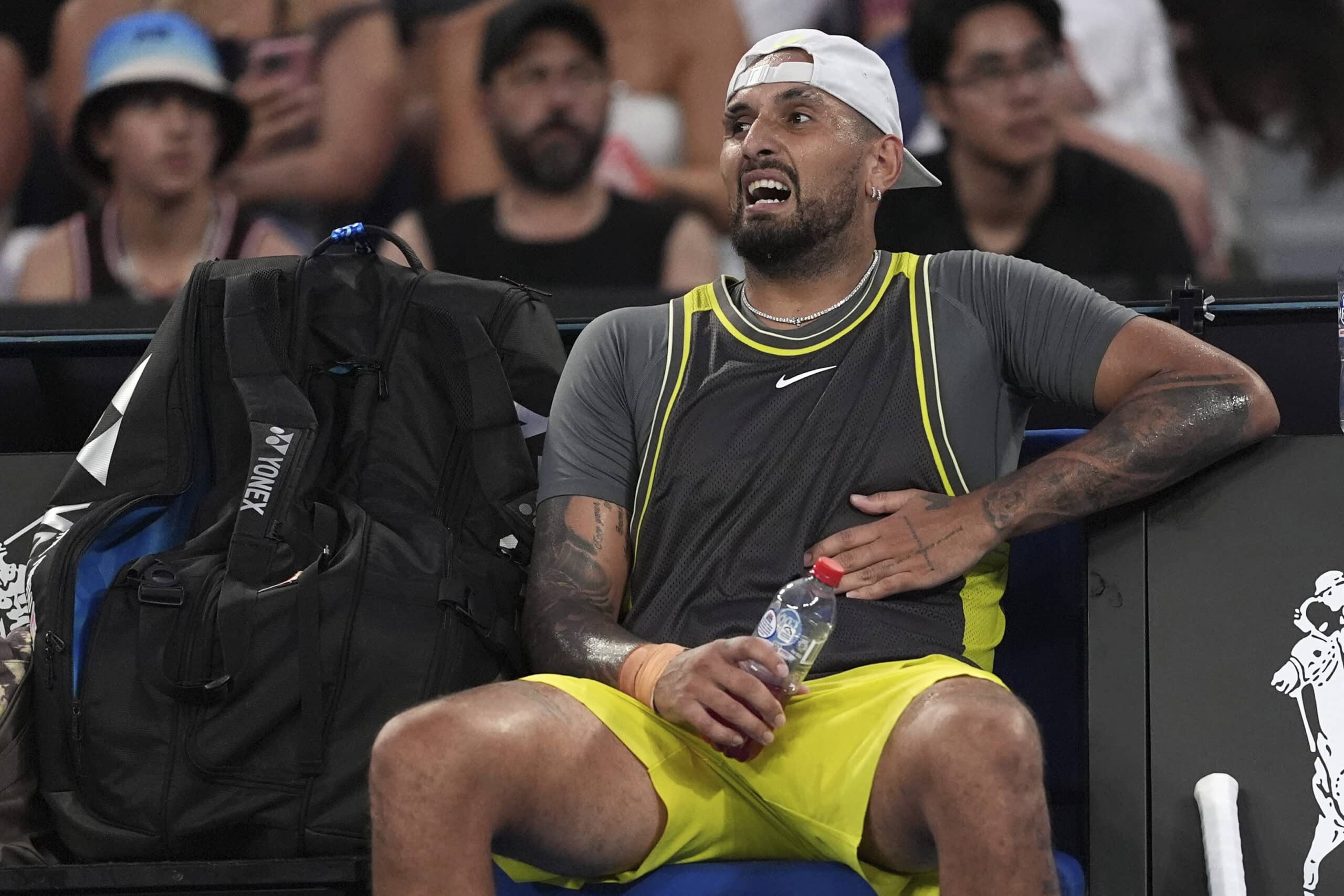 Nick Kyrgios of Australia reacts during his first round match against Jacob Fearnley of Britain at the Australian Open  2025