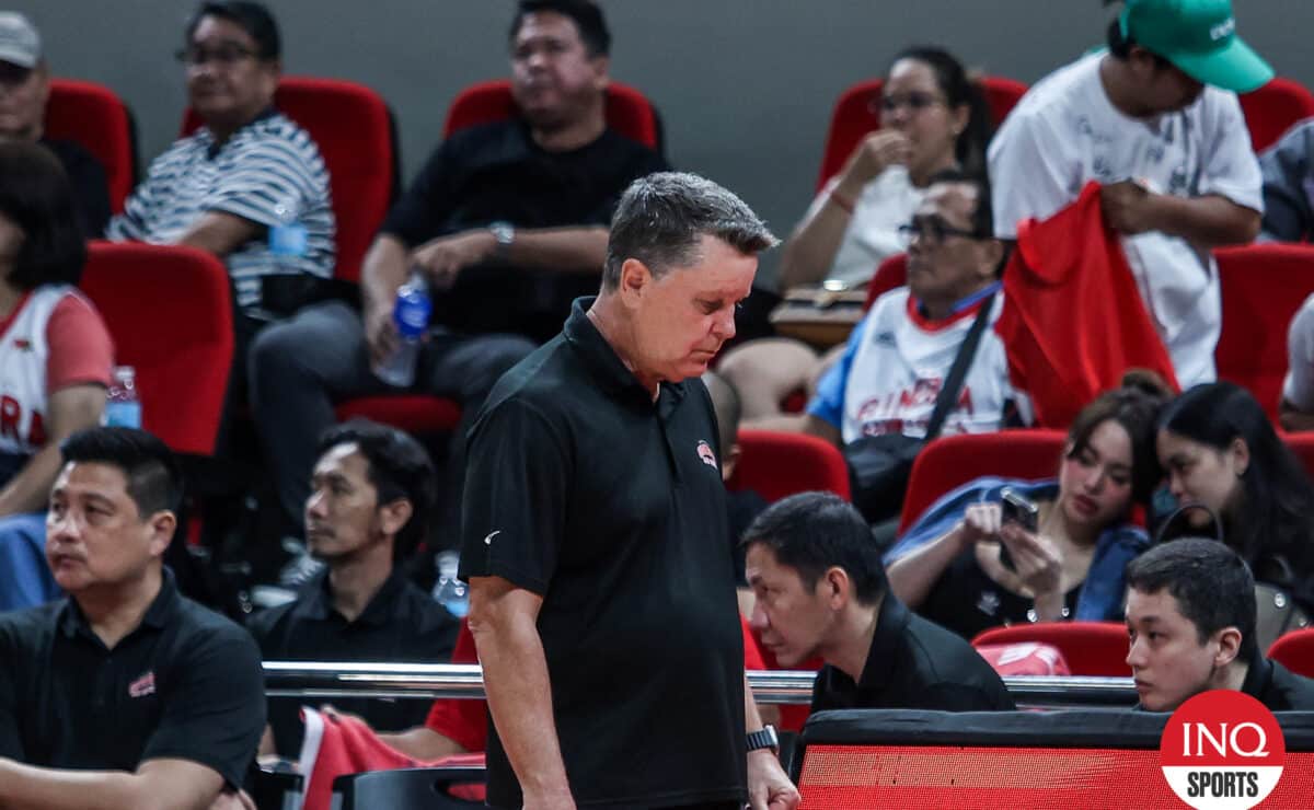 Barangay Ginebra coach Tim Cone during a game against NorthPort Batang Pier in the 2024-2025 PBA Commissioner's Cup.