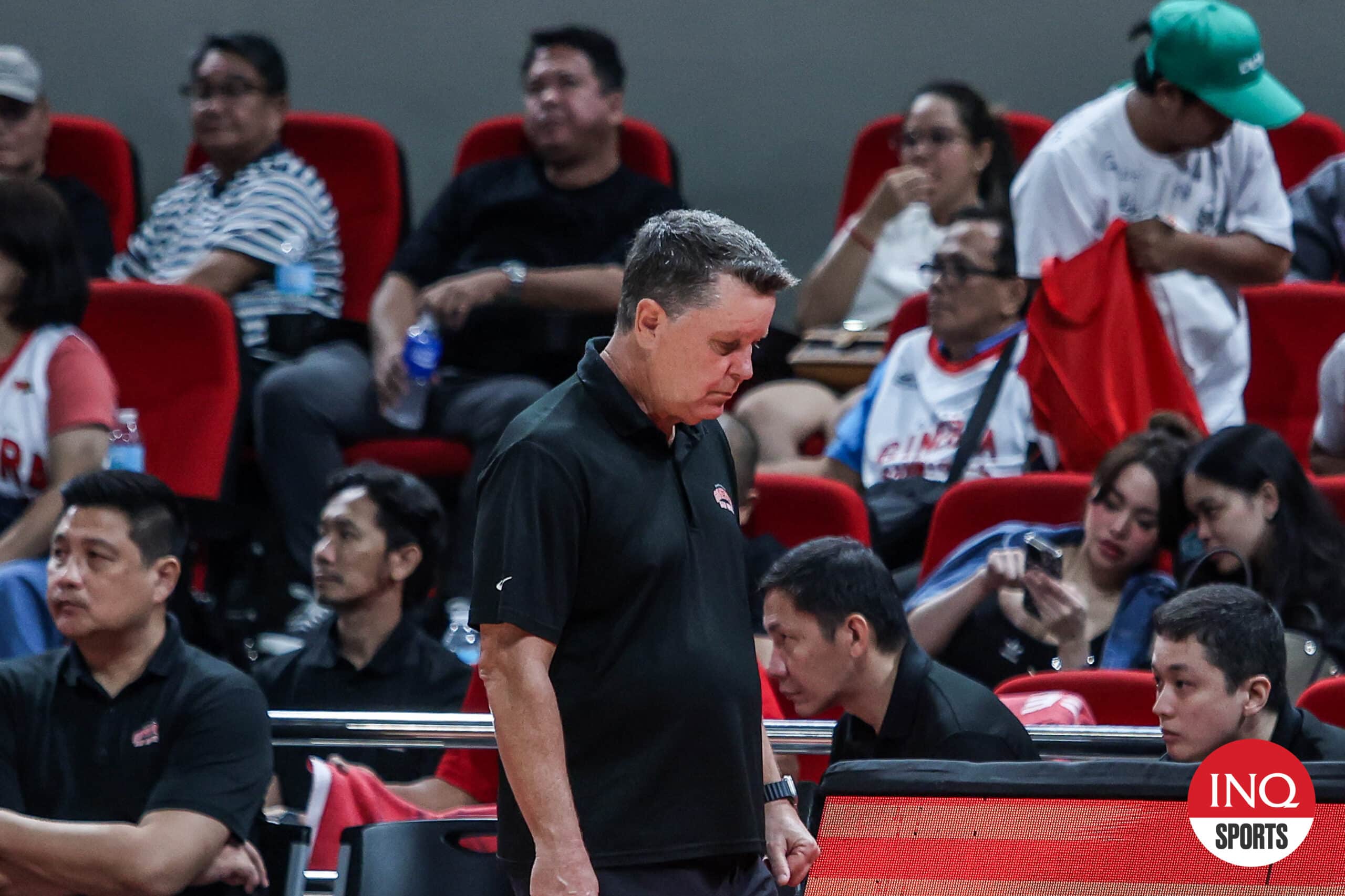 Barangay Ginebra coach Tim Cone during a game against NorthPort Batang Pier in the 2024-2025 PBA Commissioner's Cup.