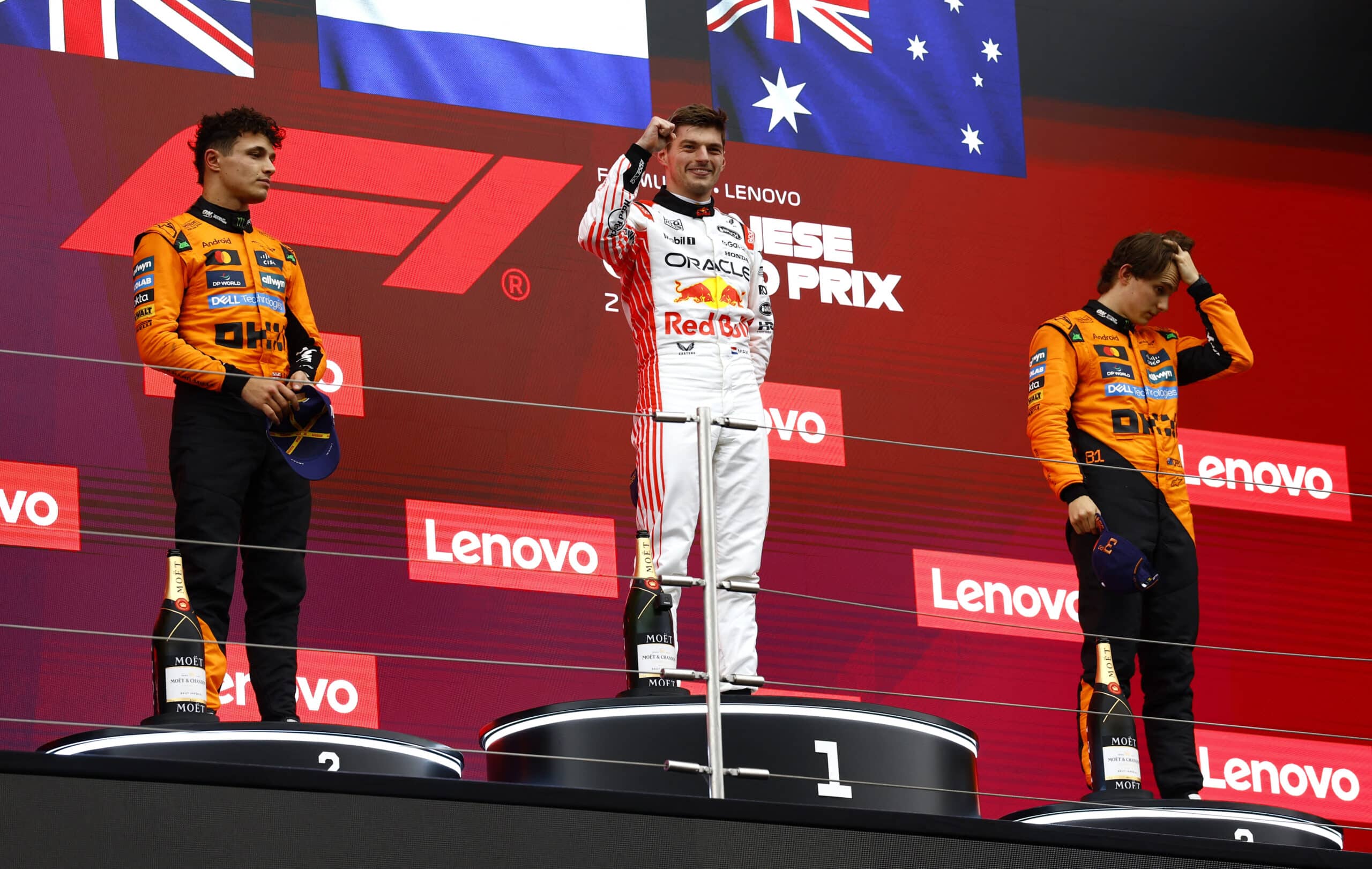 F1: Max Verstappen wins Japanese Grand Prix for fourth straight year 1 Formula One F1 - Japanese Grand Prix - Suzuka Circuit, Suzuka, Japan - April 6, 2025 Red Bull's Max Verstappen celebrates on the podium after winning the Japanese Grand Prix