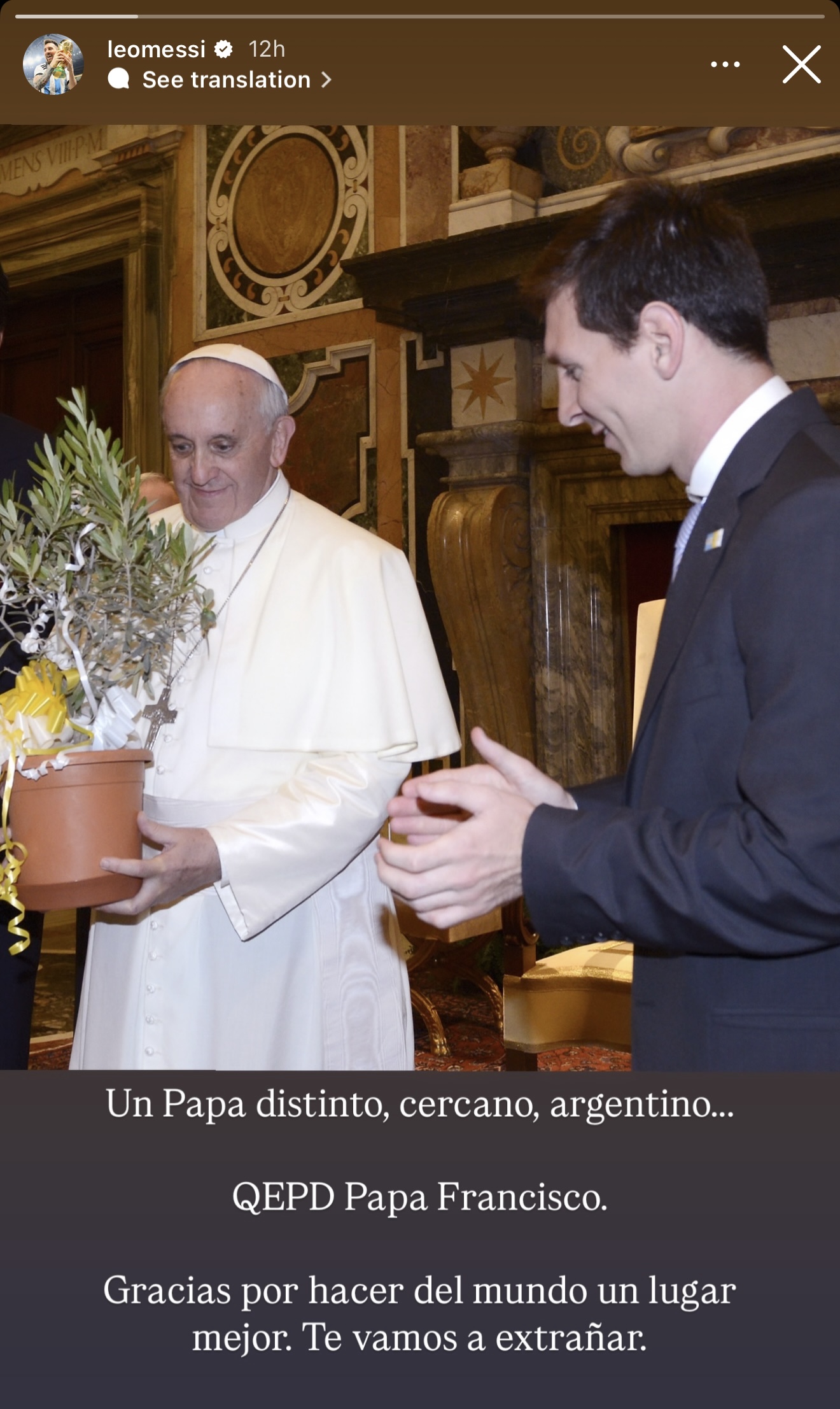 Lionel Messi's tribute to Pope Francis, who died aged 88 on Easter Monday.