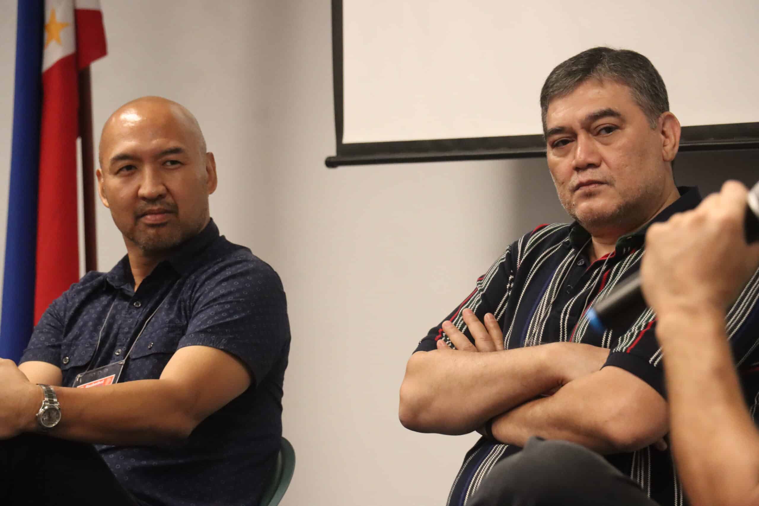 PBA Greatest Former Alaska Milkmen Jeffrey Cariaso (left) and Rene 'Bong' Hawkins Jr. on the sidelines of Basketbol Baliktanaw summit at Ortigas Foundation in San Juan last Sunday