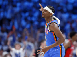 Oklahoma City Thunder guard Shai Gilgeous-Alexander NBA Playoffs Thunder vs Pelicans