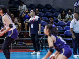 NU Lady Bulldogs coach Normal Miguel in the UAAP Season 86 women's volleyball tournament