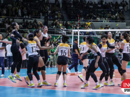 UST Tigresses celebrate win over La Salle Lady Spikers that clinched the twice-to-beat bonus in the UAAP Season 86 women's volleyball Final Four