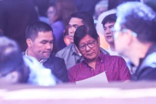President Ferdinand Marcos Jr. and boxing legend Manny Pacquiao during “Thrilla in Manila” golden anniversary card.